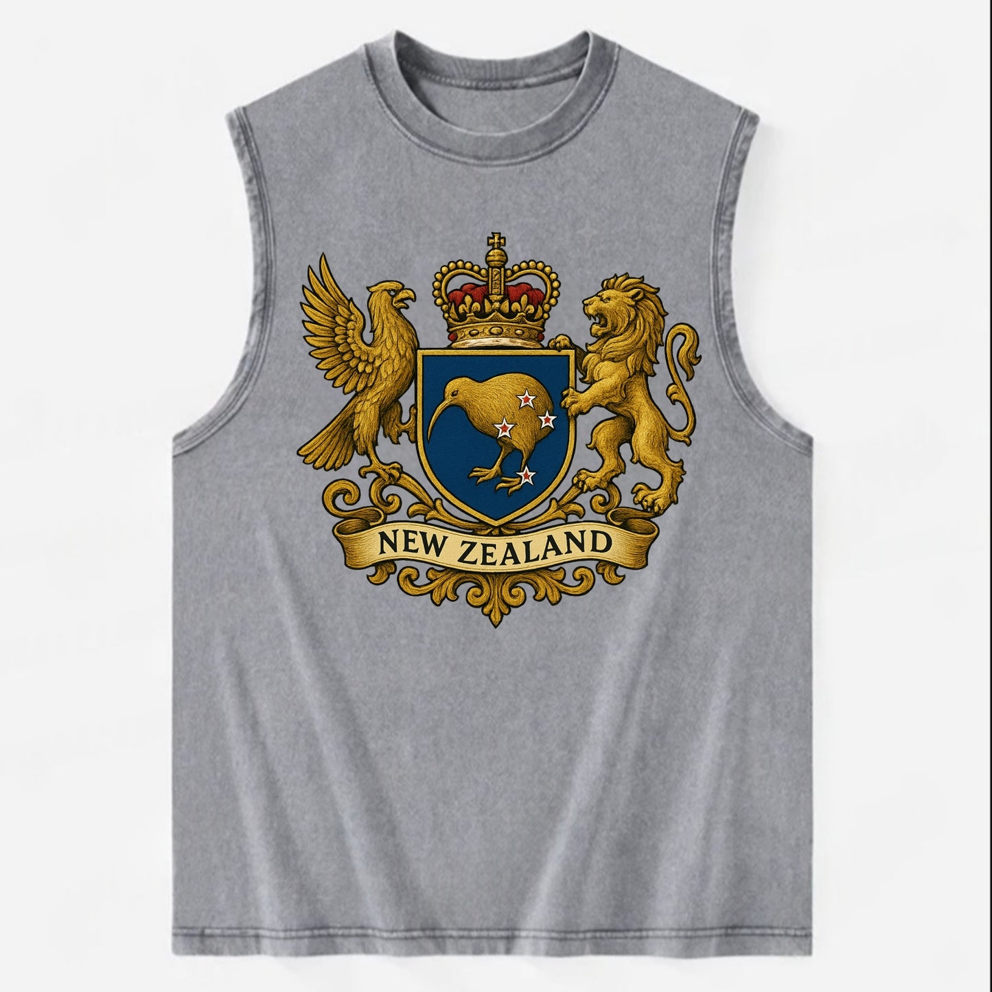 New Zealand Heritage Badge - Vintage Washed Tank - Grey