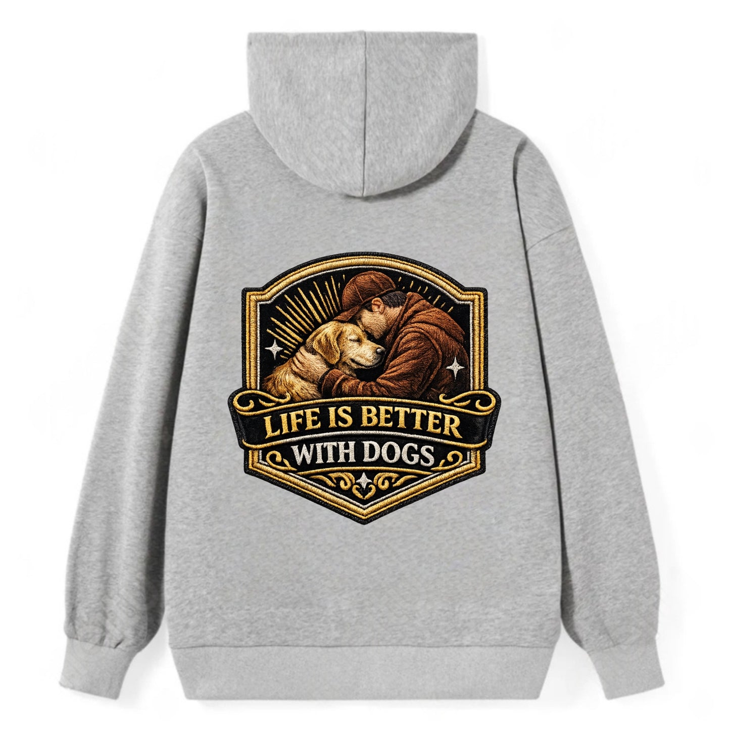 LIFE IS BETTER WITH DOGS - dog and human in brown , dog lover - Classic Pullover Hoodie - Grey