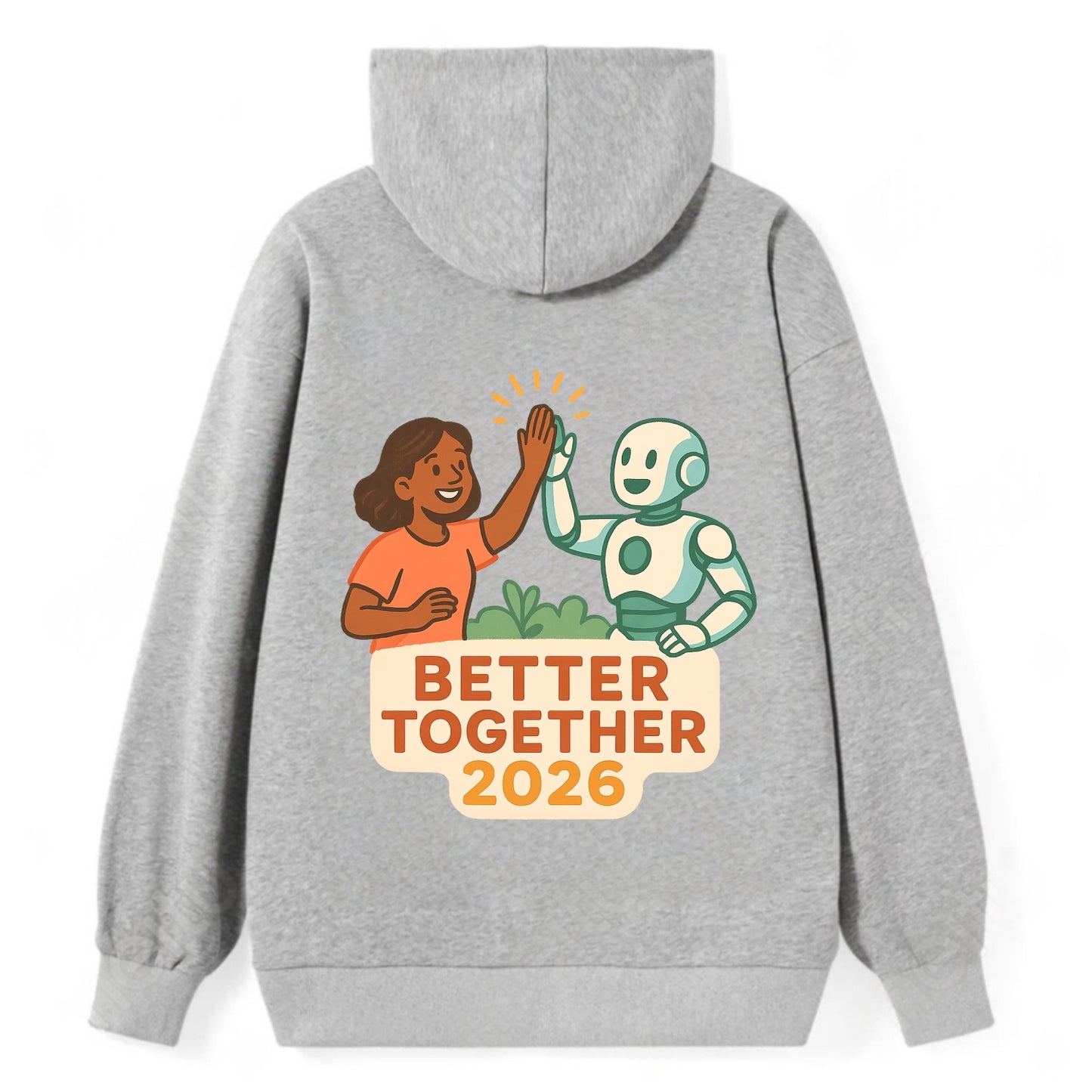 Human and AI robot high-fiving as collaborative partners - "Better - Classic Pullover Hoodie - Grey