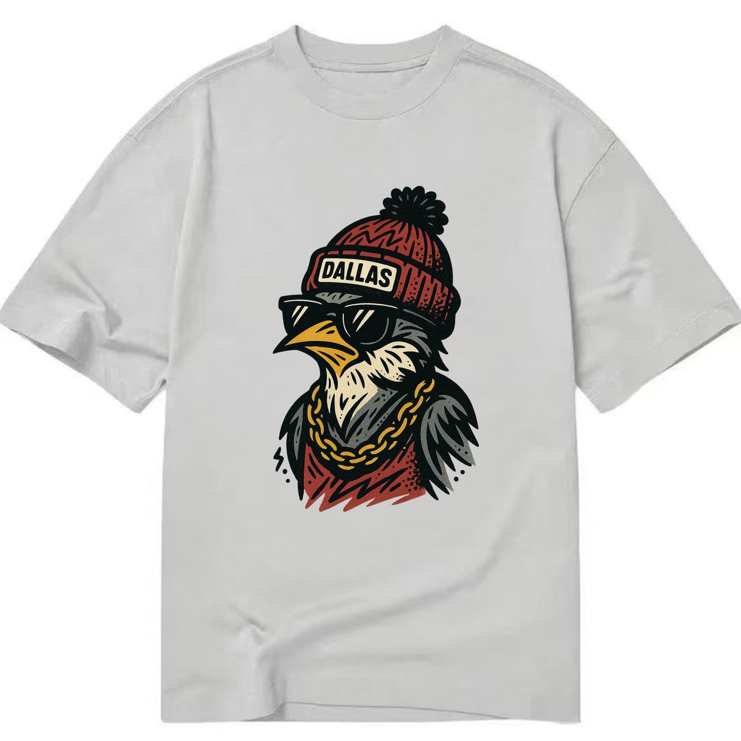 Dallas Mockingbird wearing Dallas beanie with pom pom and wayfarer sunglasses - Classic T-shirt - Grey
