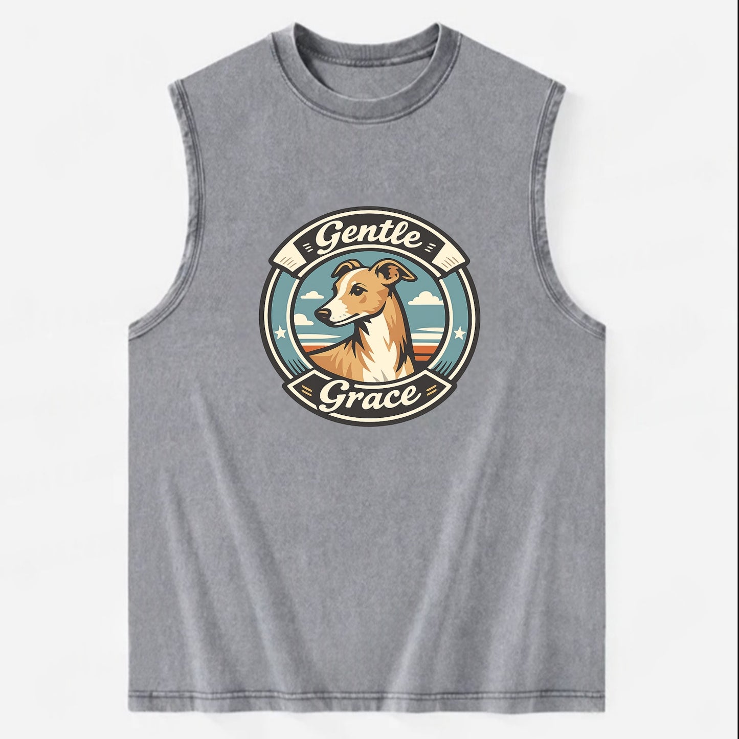 Gentle Grace of the Whippet - Vintage Washed Tank - Grey