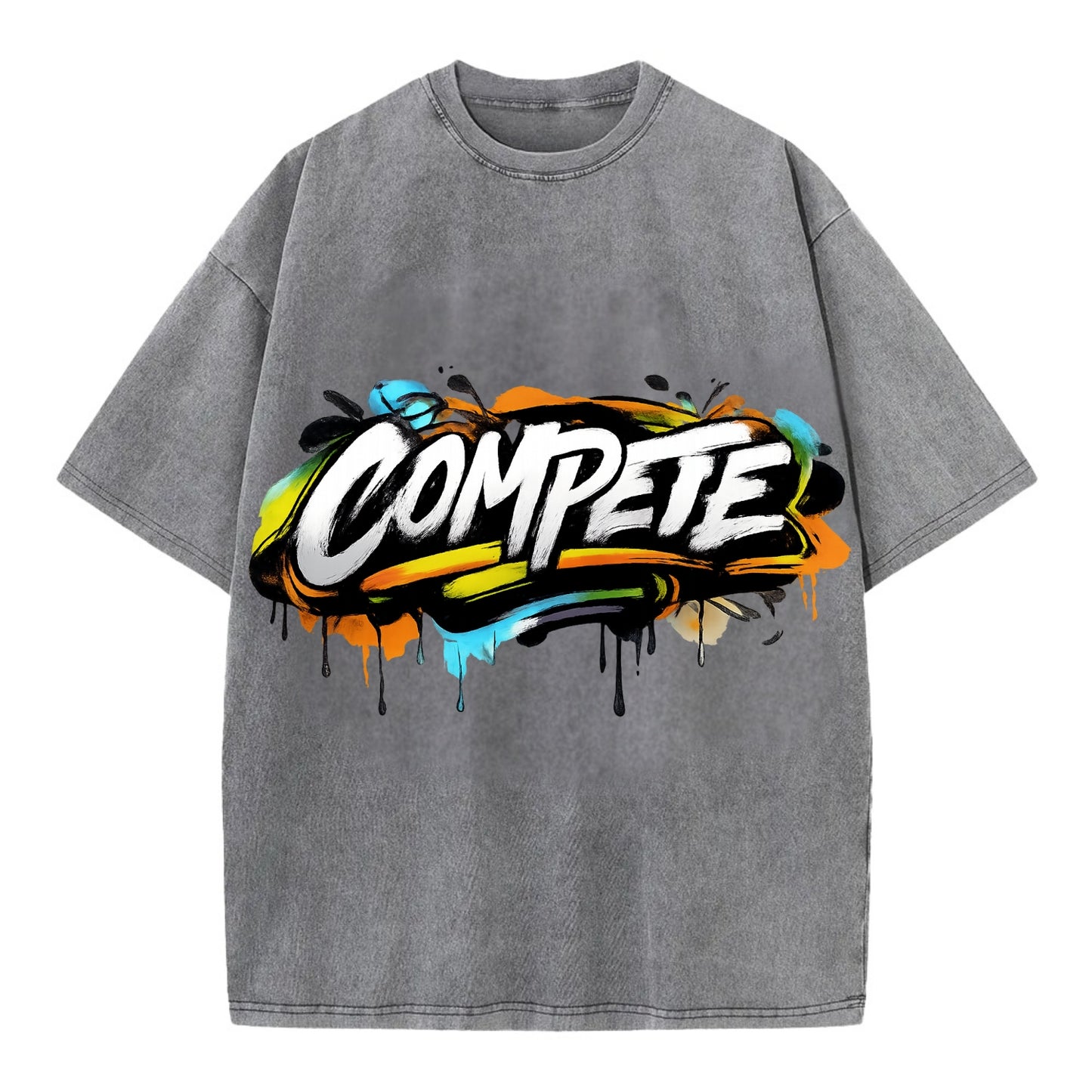 Bold typography design - "COMPETE" - competitive spirit, love the game - Vintage T-shirt - Grey