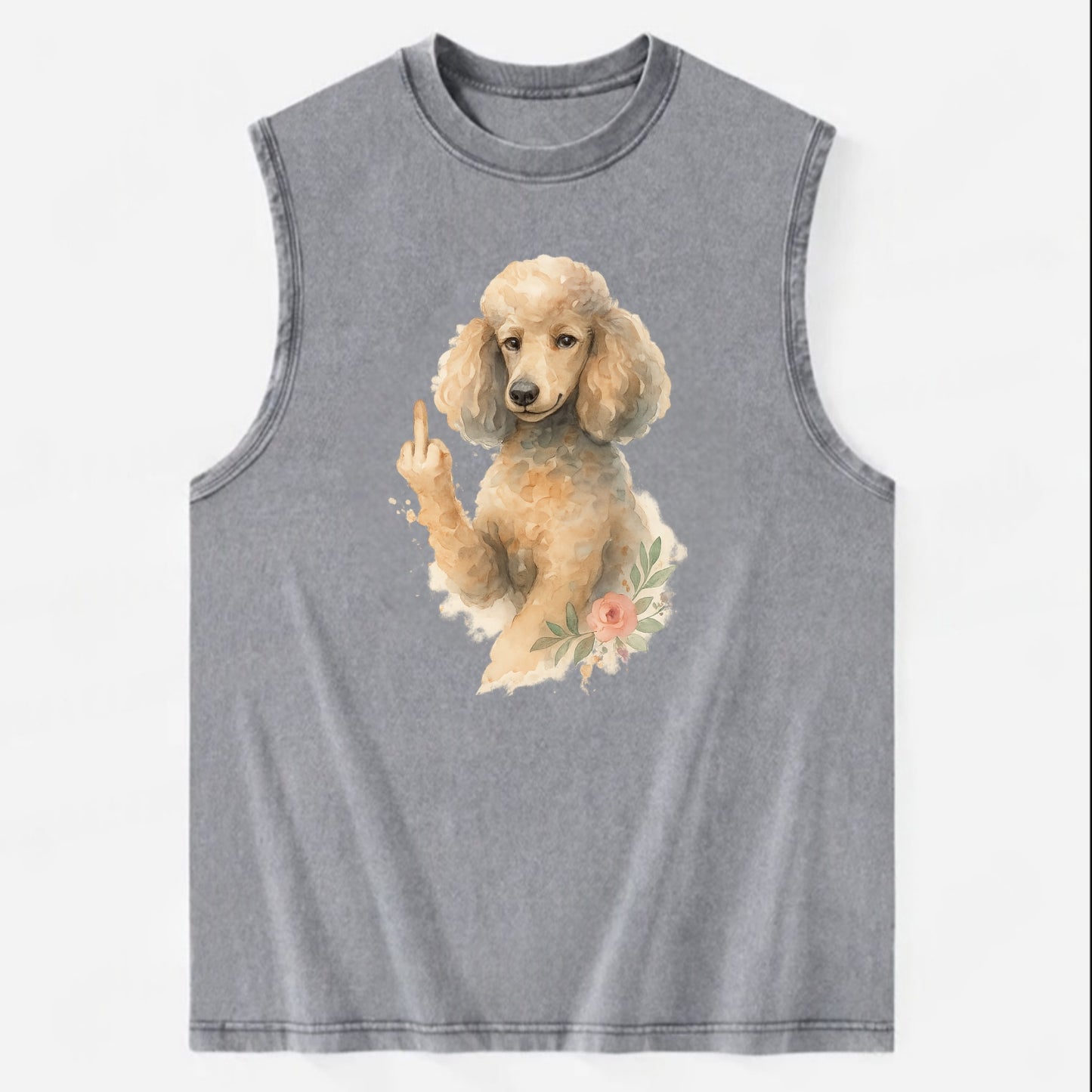 Standard Poodle with curly styled coat, intelligent face, fancy paw giving - Vintage Washed Tank - Grey