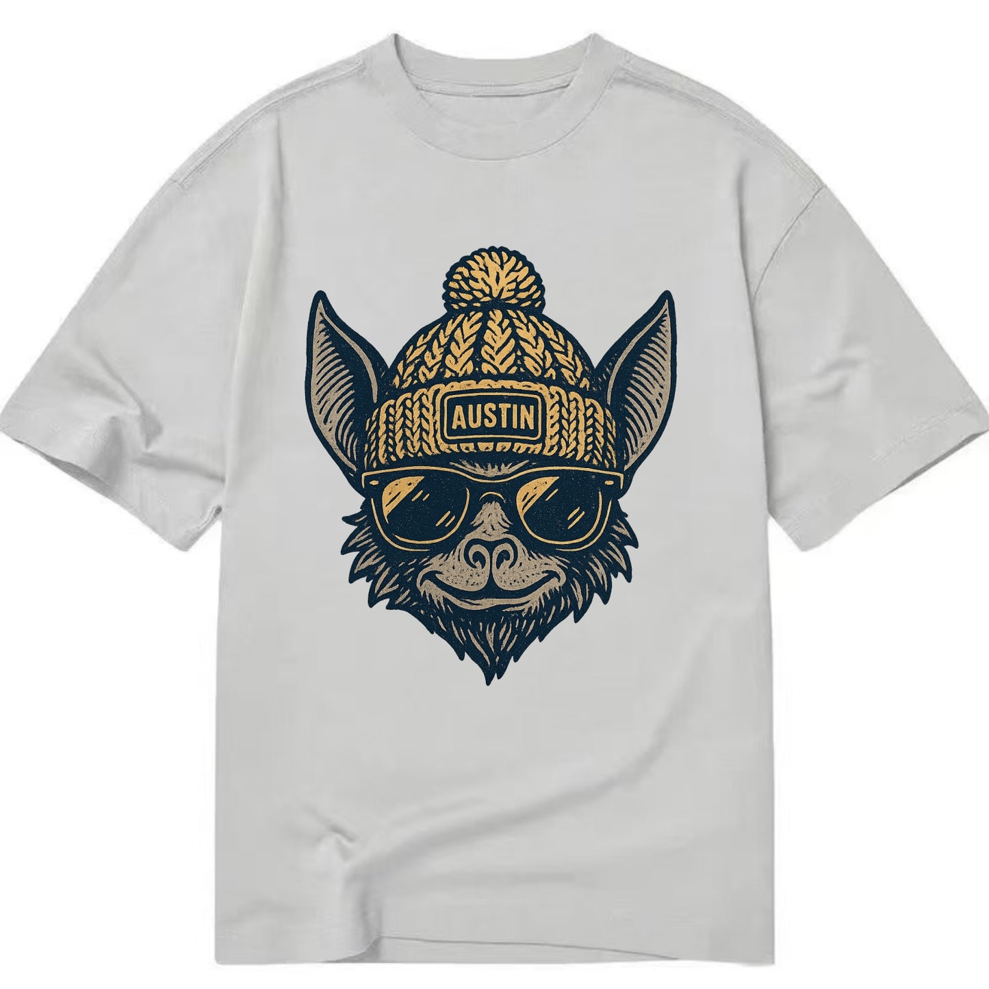 Austin Bat wearing Austin beanie with pom pom and wayfarer sunglasses - Classic T-shirt - Grey