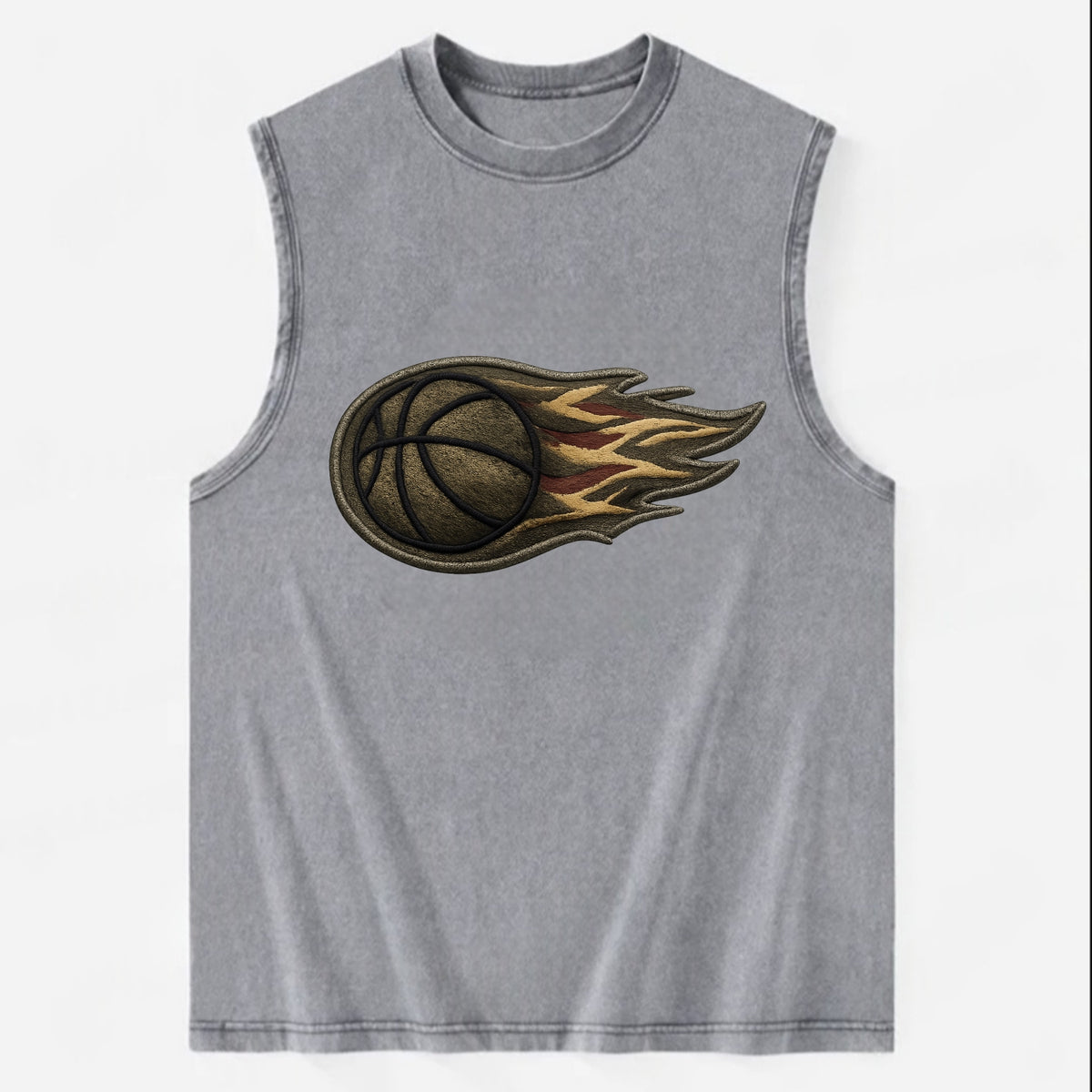 BASKETBALL FLAMING BALL - basketball with flames in orange and red , dynamic - Vintage Washed Tank - Grey