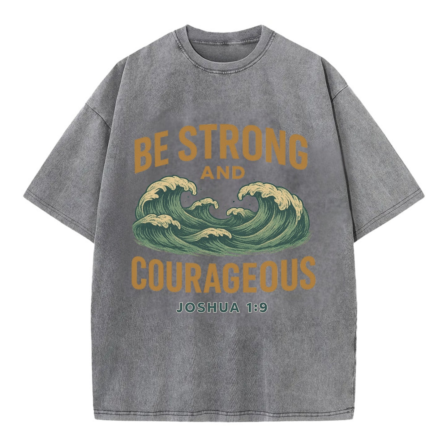 Joshua 1:9 Ocean - Vintage T-shirt - Grey