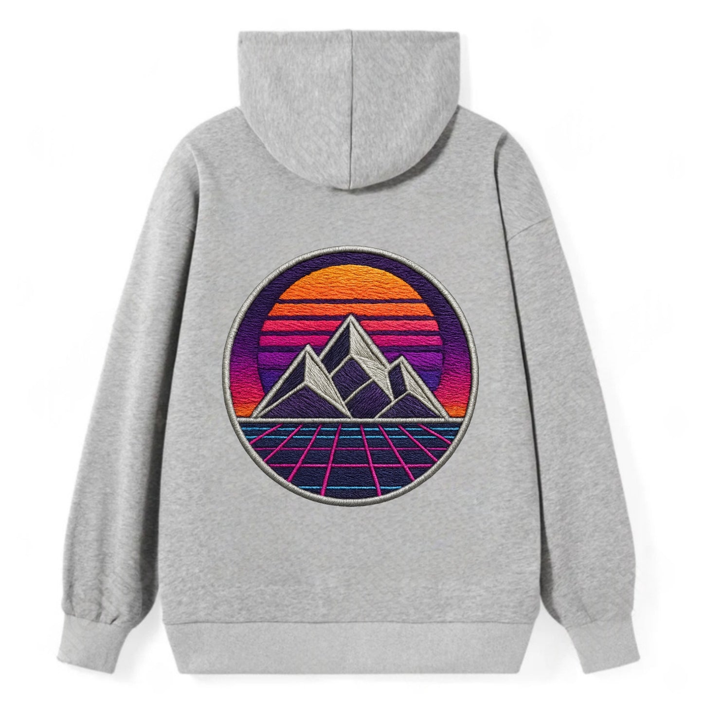 Retrowave Mountains - Classic Pullover Hoodie - Grey