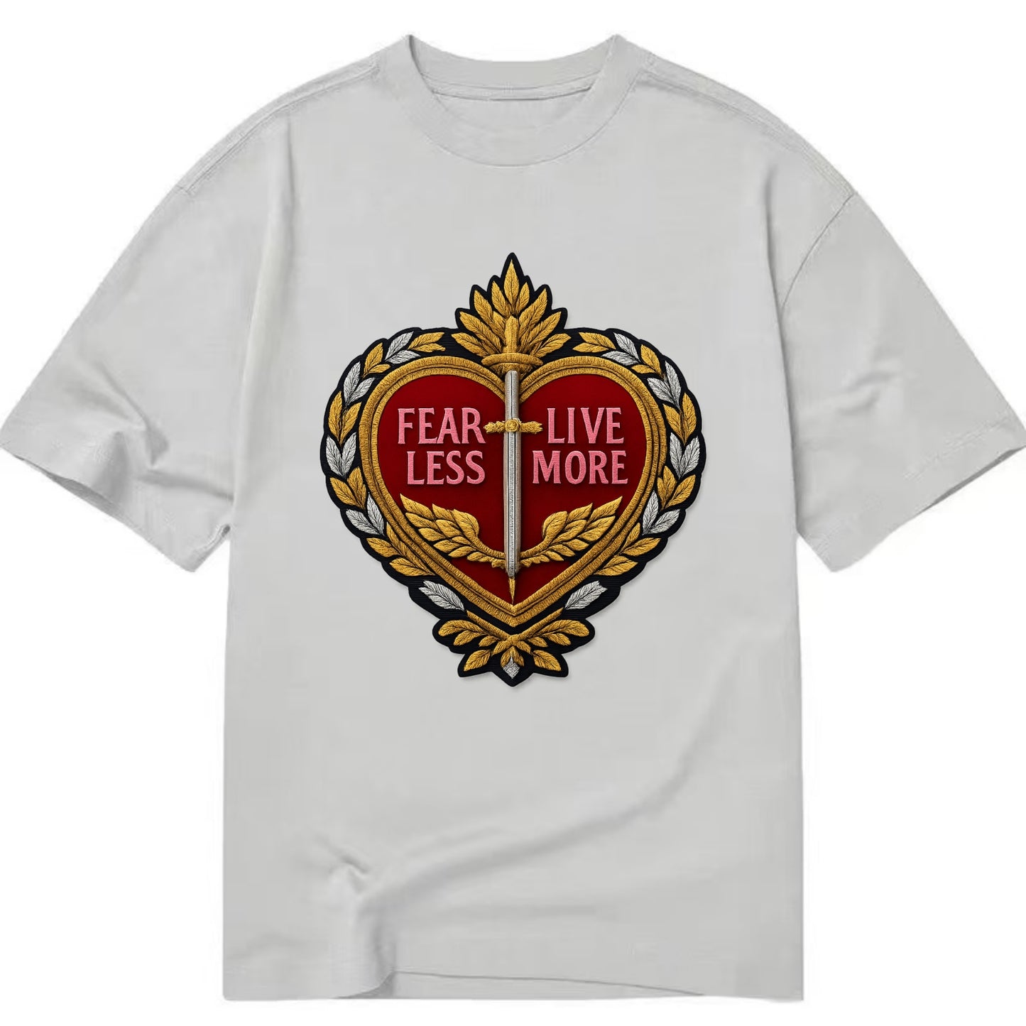 FEAR LESS LIVE MORE - heart with text in red , courage - Classic T-shirt - Grey