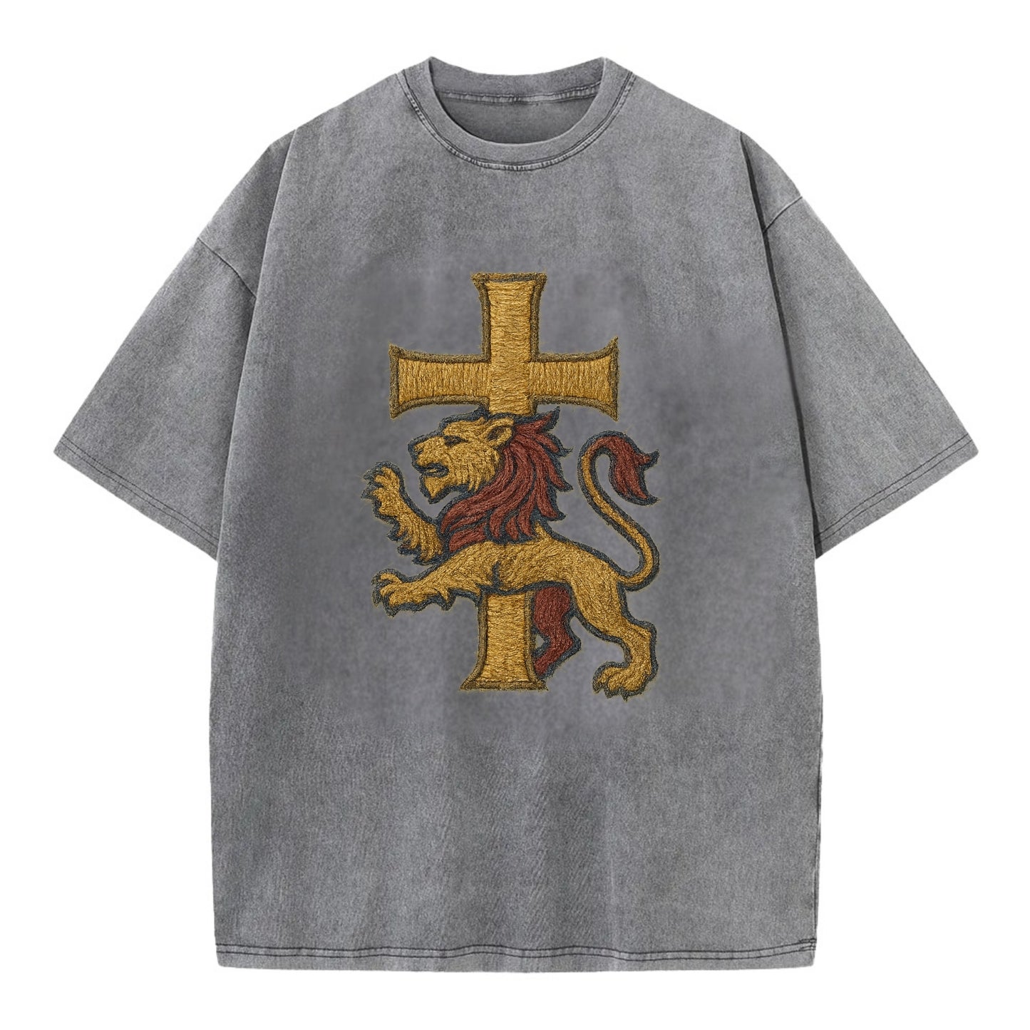 Lion and Cross - Vintage T-shirt - Grey