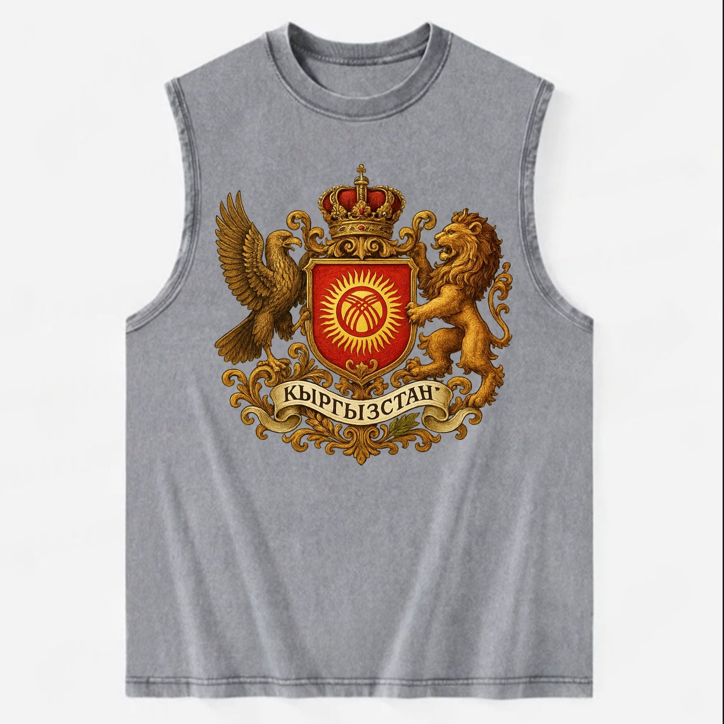 Kyrgyzstan Tunduk Emblem - Vintage Washed Tank - Grey