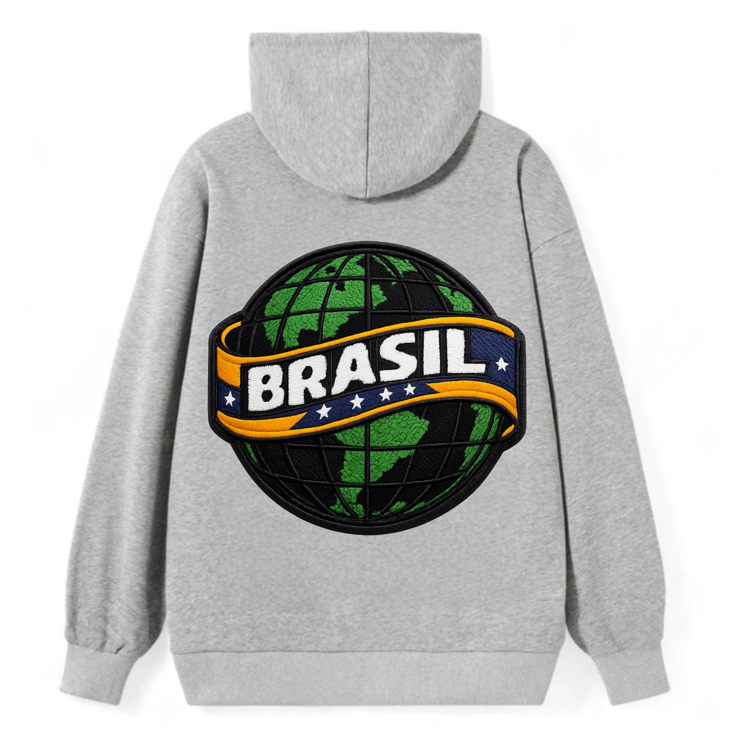 BRAZILIAN FLAG GLOBE - green globe with banner in green yellow blue , - Classic Pullover Hoodie - Grey