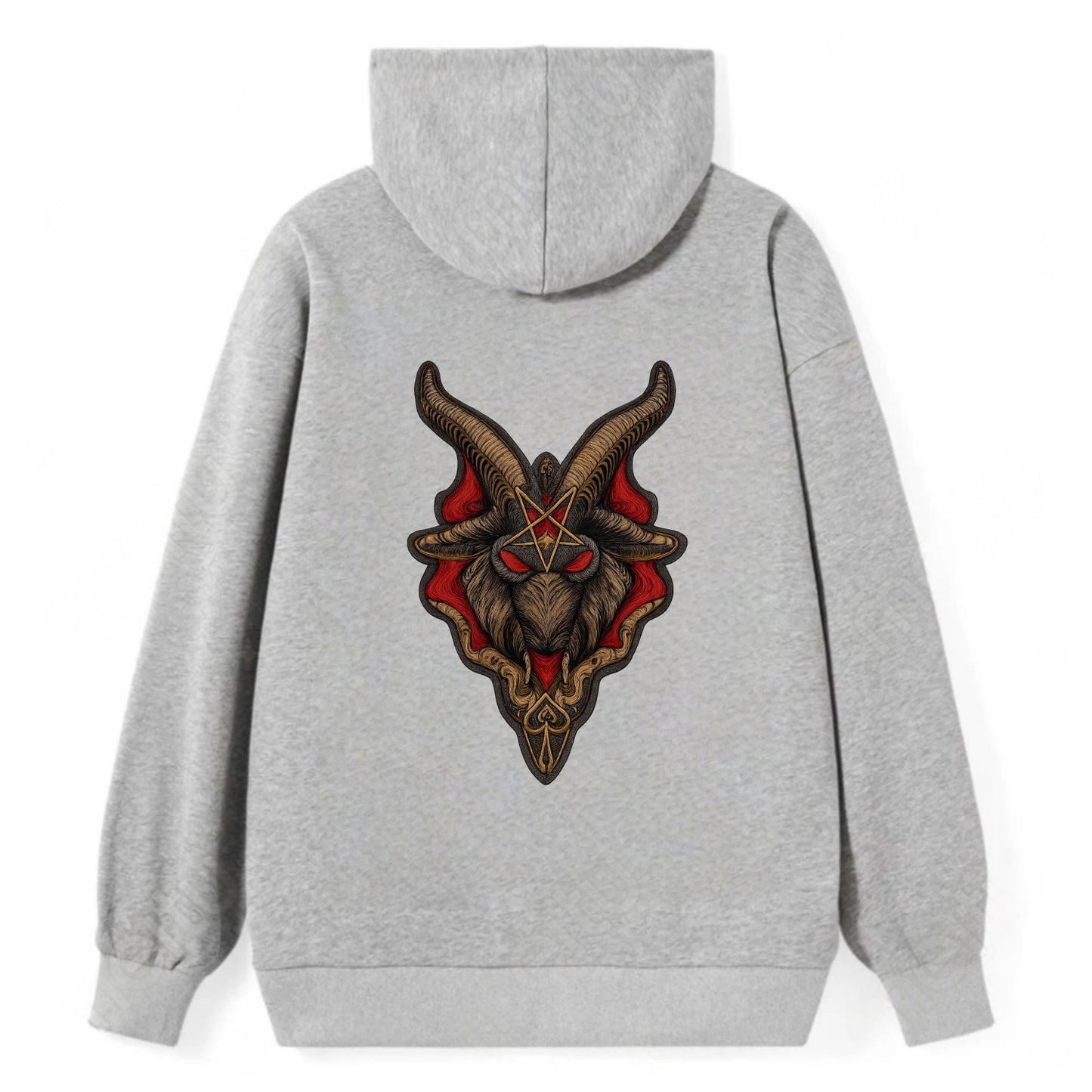 BAPHOMET HEAD - goat head symbol in black and red , occult - Classic Pullover Hoodie - Grey