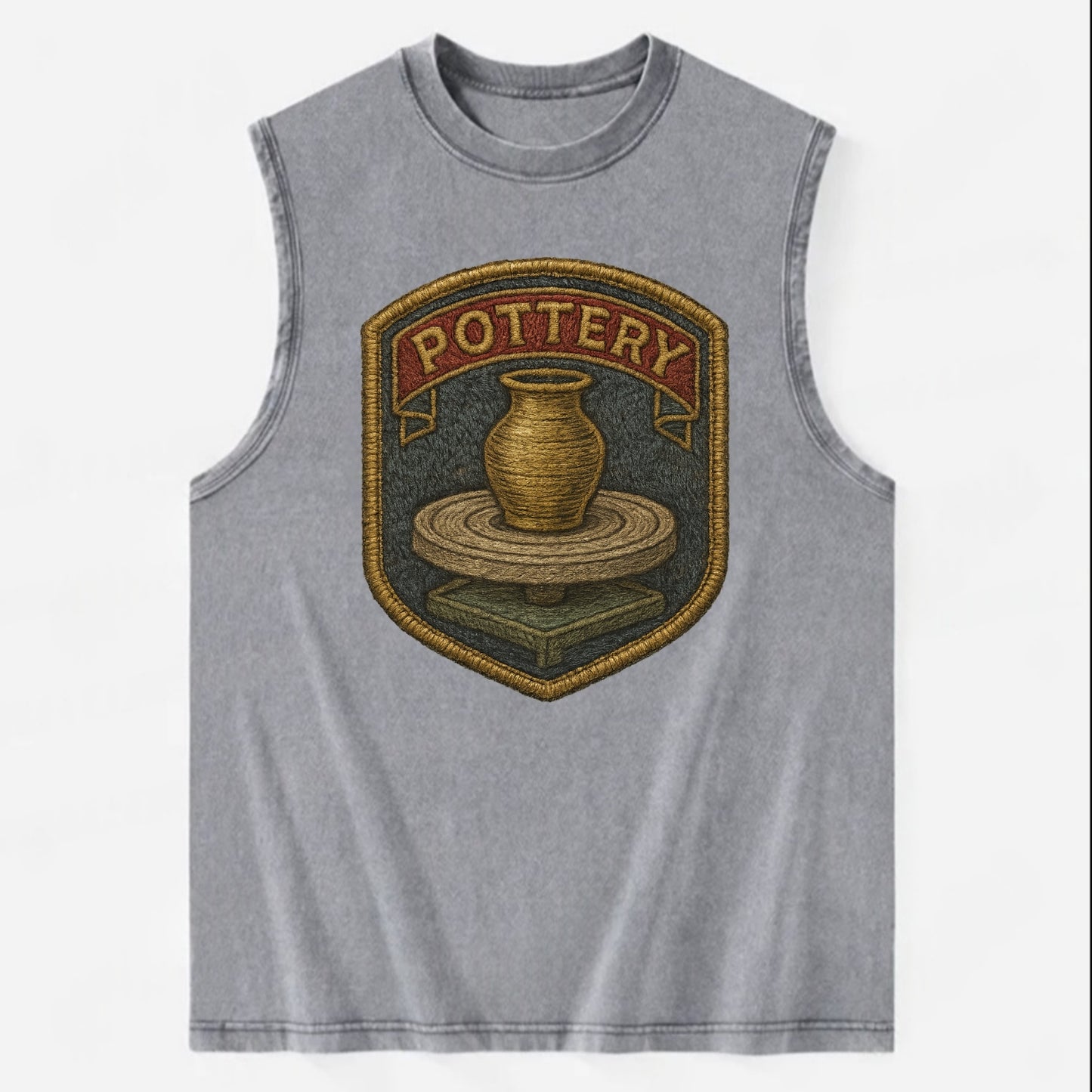 Pottery wheel with clay vessel - ceramicist symbol - Vintage Washed Tank - Grey