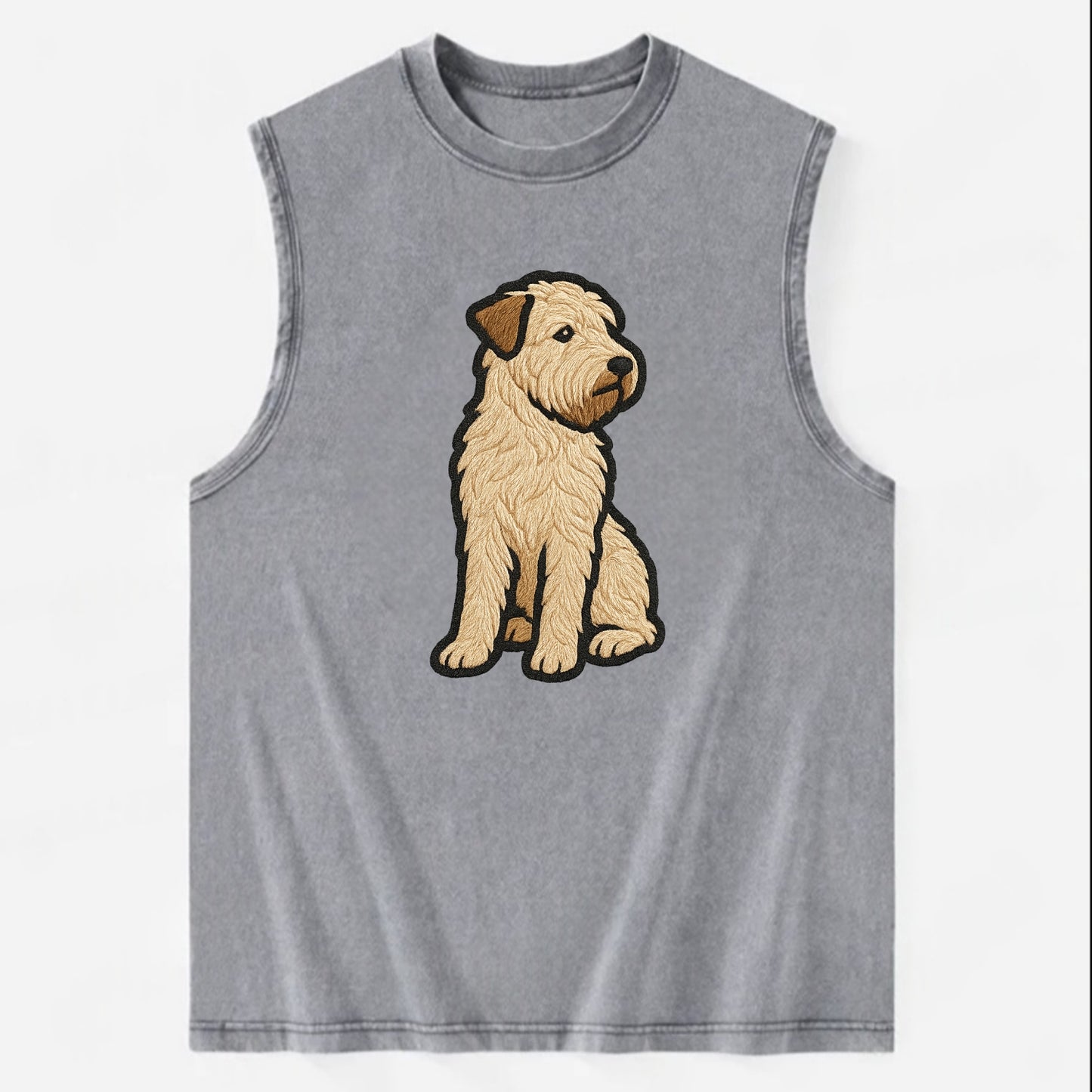 Soft Coated Wheaten Terrier - Light tan flowing coat embroidered pose - Vintage Washed Tank - Grey