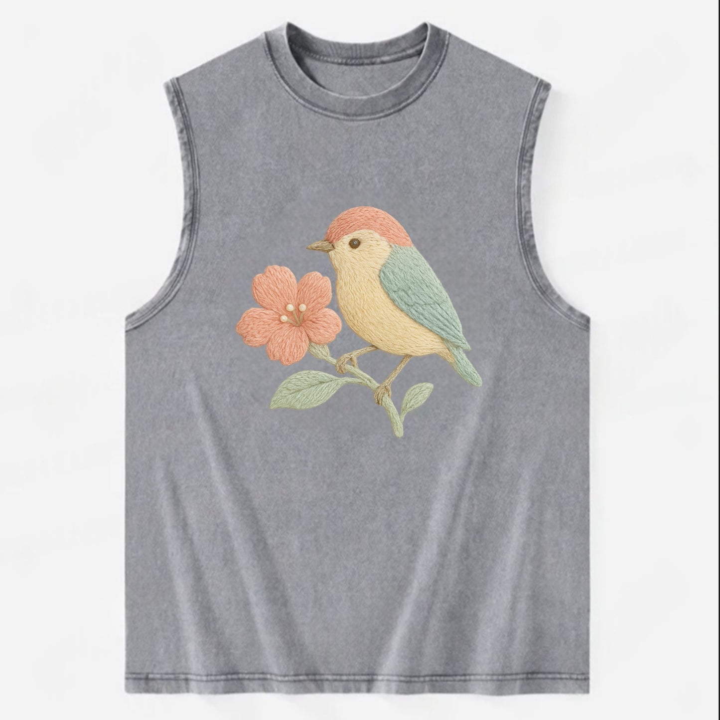 Peach Flowerpecker - Vintage Washed Tank - Grey