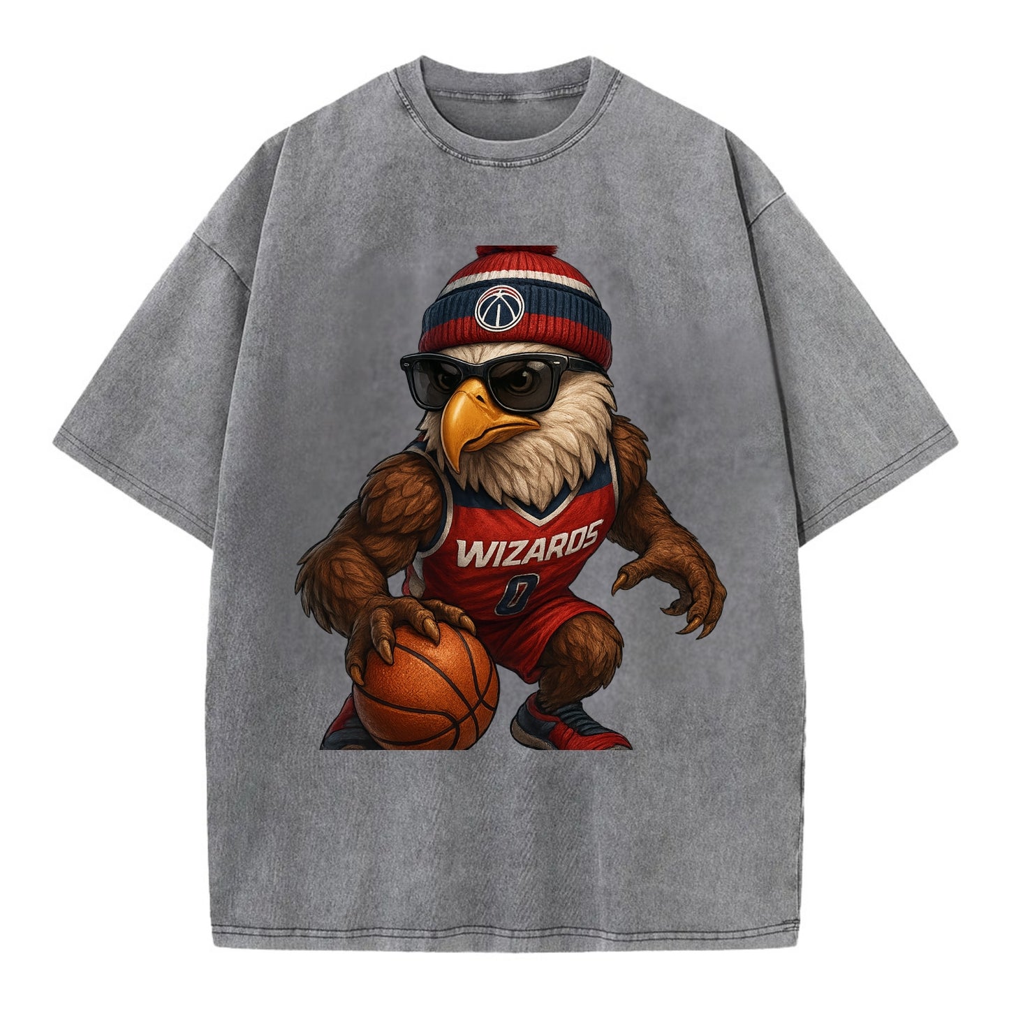 DC Eagle wearing Wizards red white and blue beanie with monument patch and - Vintage T-shirt - Grey