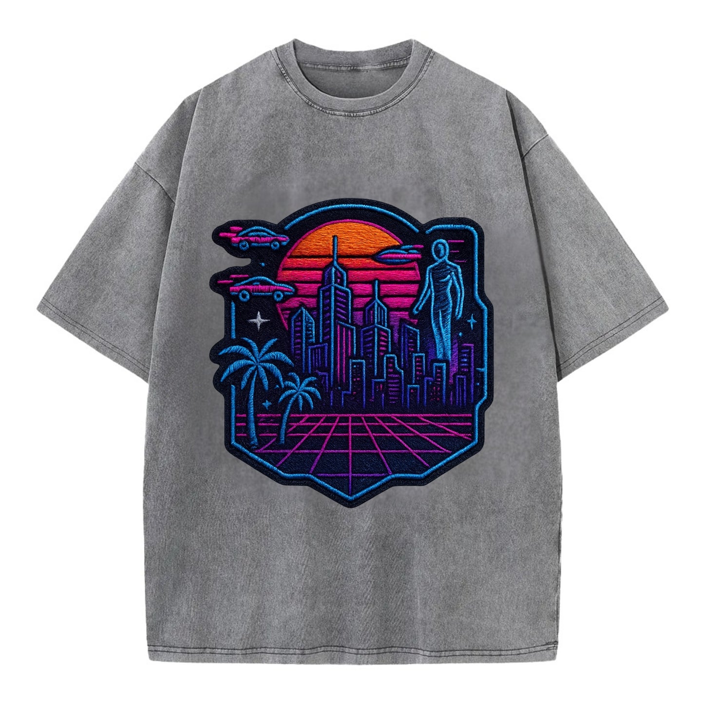 Cyberpunk City - Vintage T-shirt - Grey
