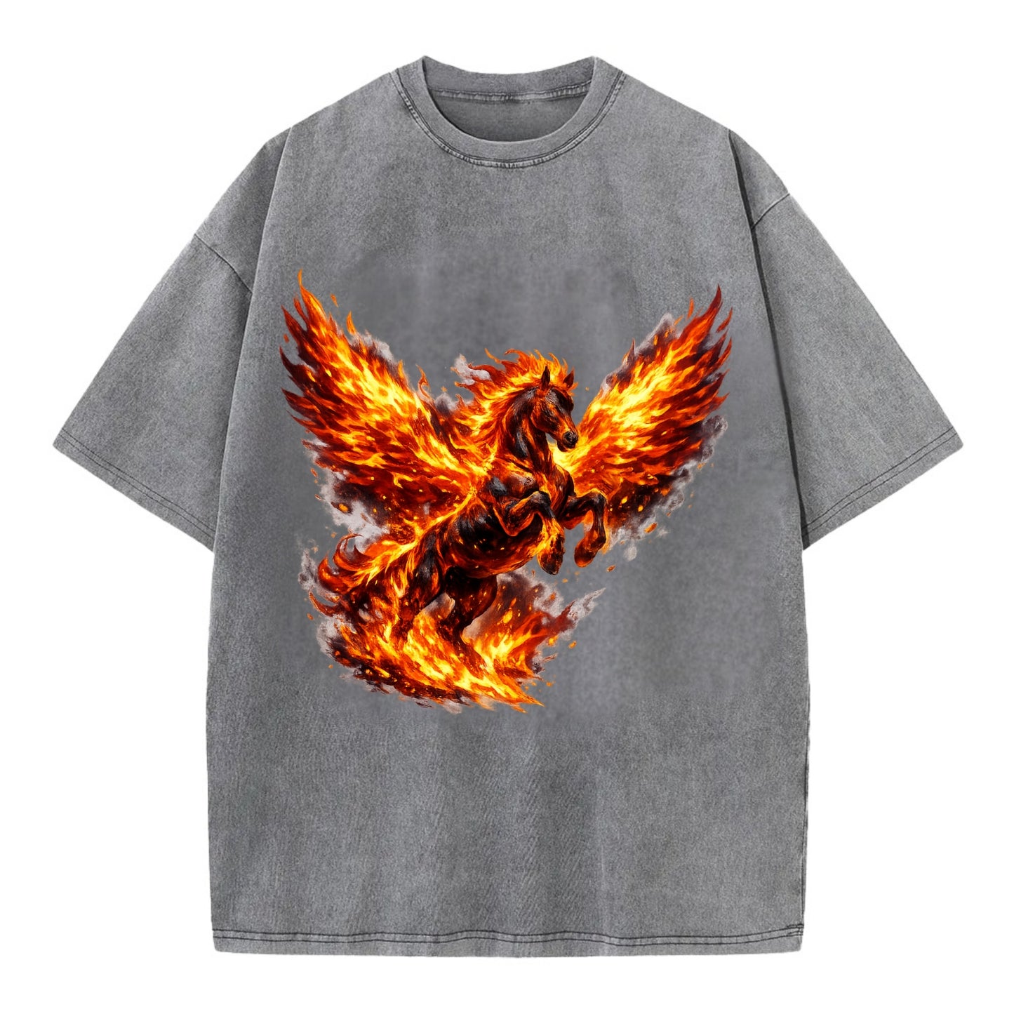 PHOENIX FIRE HORSE | Horse emerging from flames like phoenix | Rebirth - Vintage T-shirt - Grey