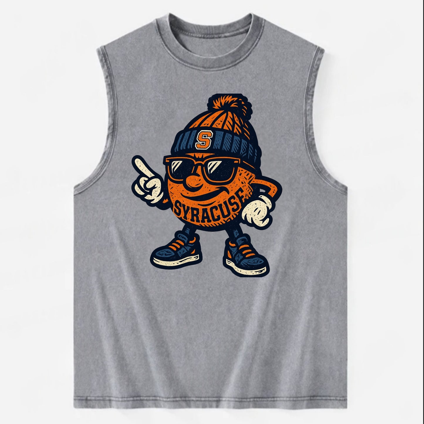 Syracuse Orange wearing Syracuse beanie with S patch - Vintage Washed Tank - Grey
