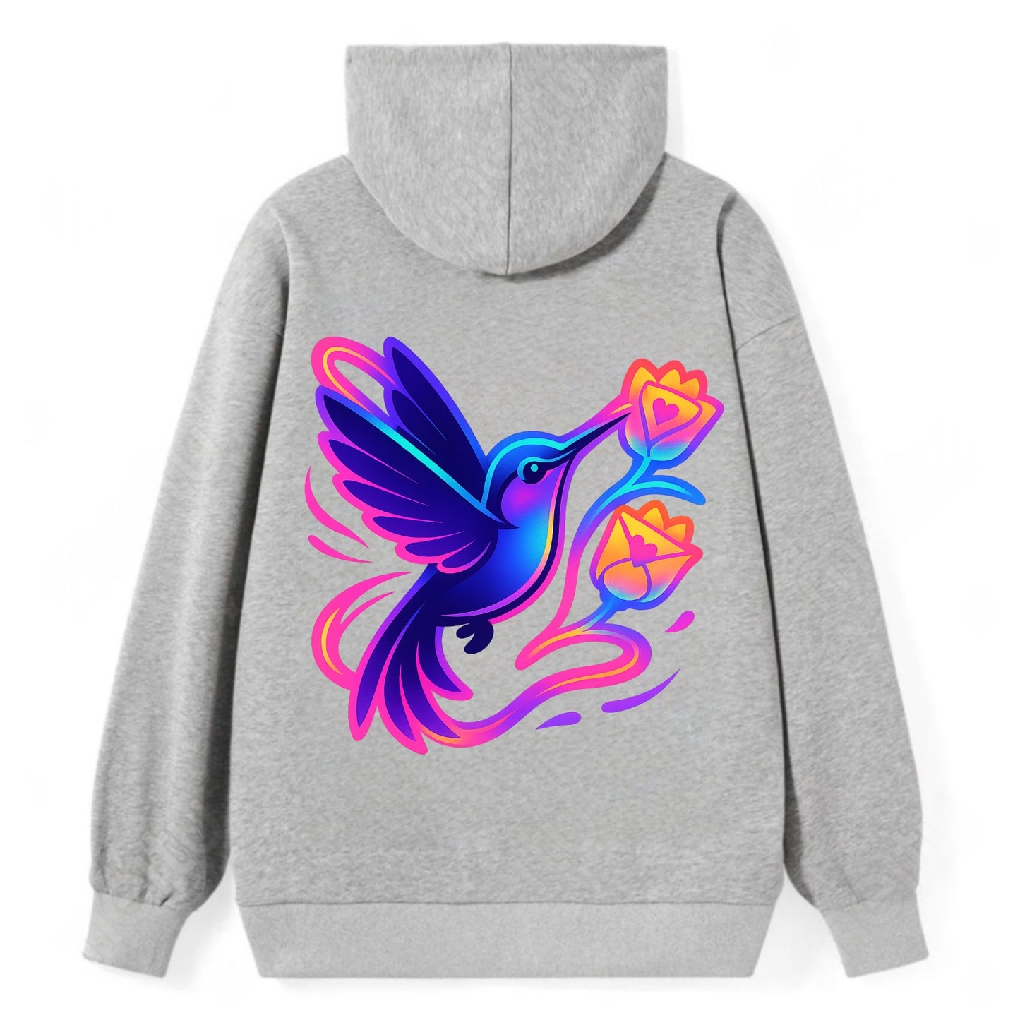 Hummingbird delivering miniature love letters tucked inside flower - Classic Pullover Hoodie - Grey