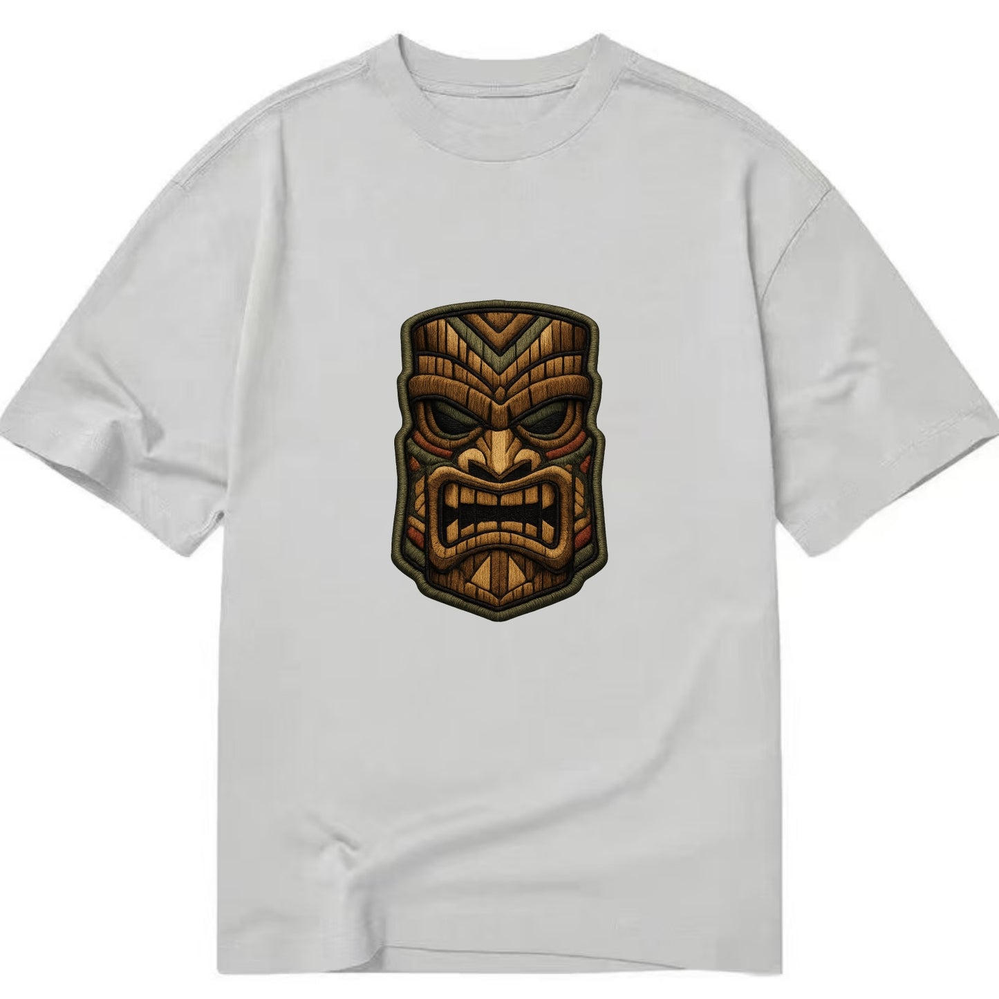 TIKI MASK - carved totem in brown and red , Polynesian - Classic T-shirt - Grey