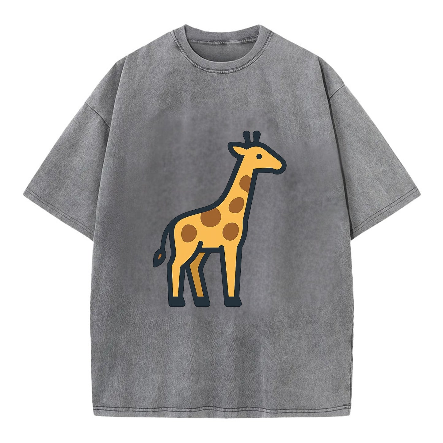 Giraffe - Yellow with brown patches flat side profile - Vintage T-shirt - Grey