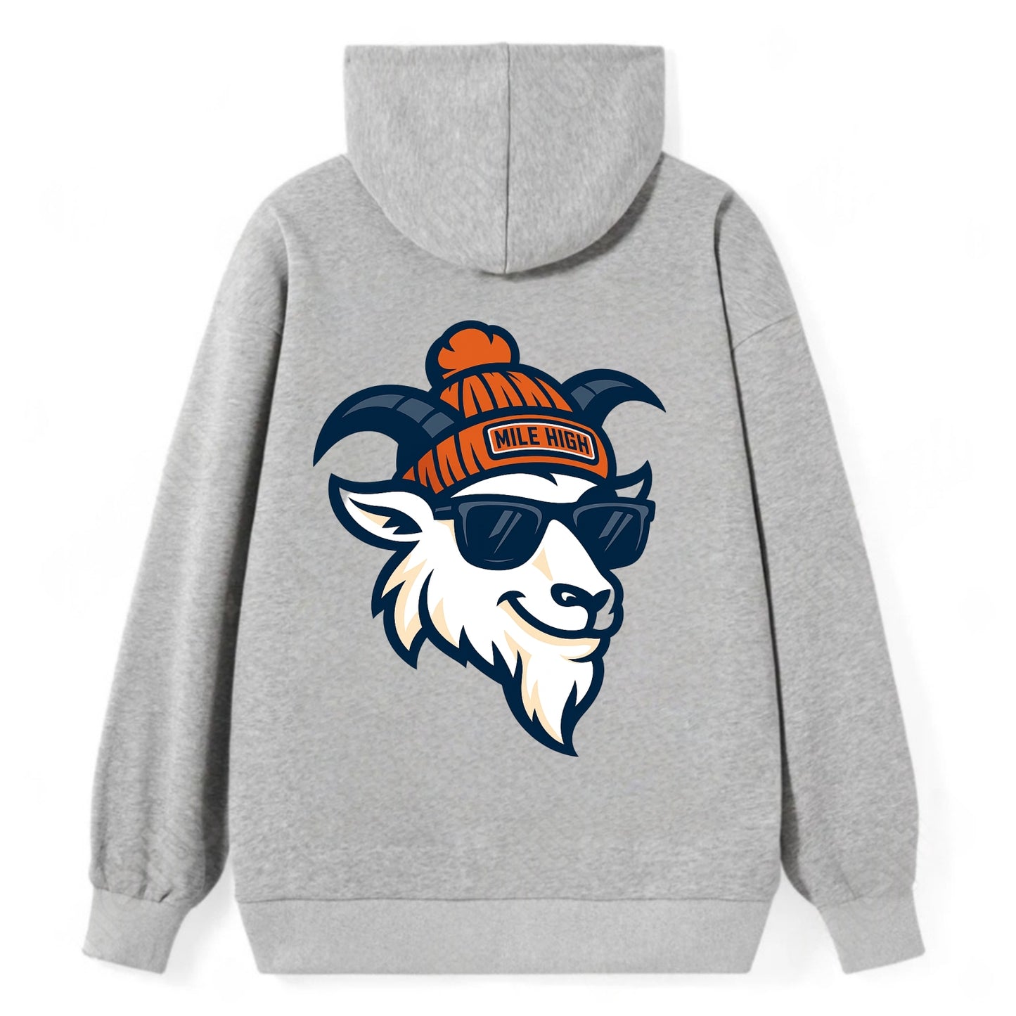 Denver Mountain Goat wearing Broncos beanie with Mile High patch and - Classic Pullover Hoodie - Grey