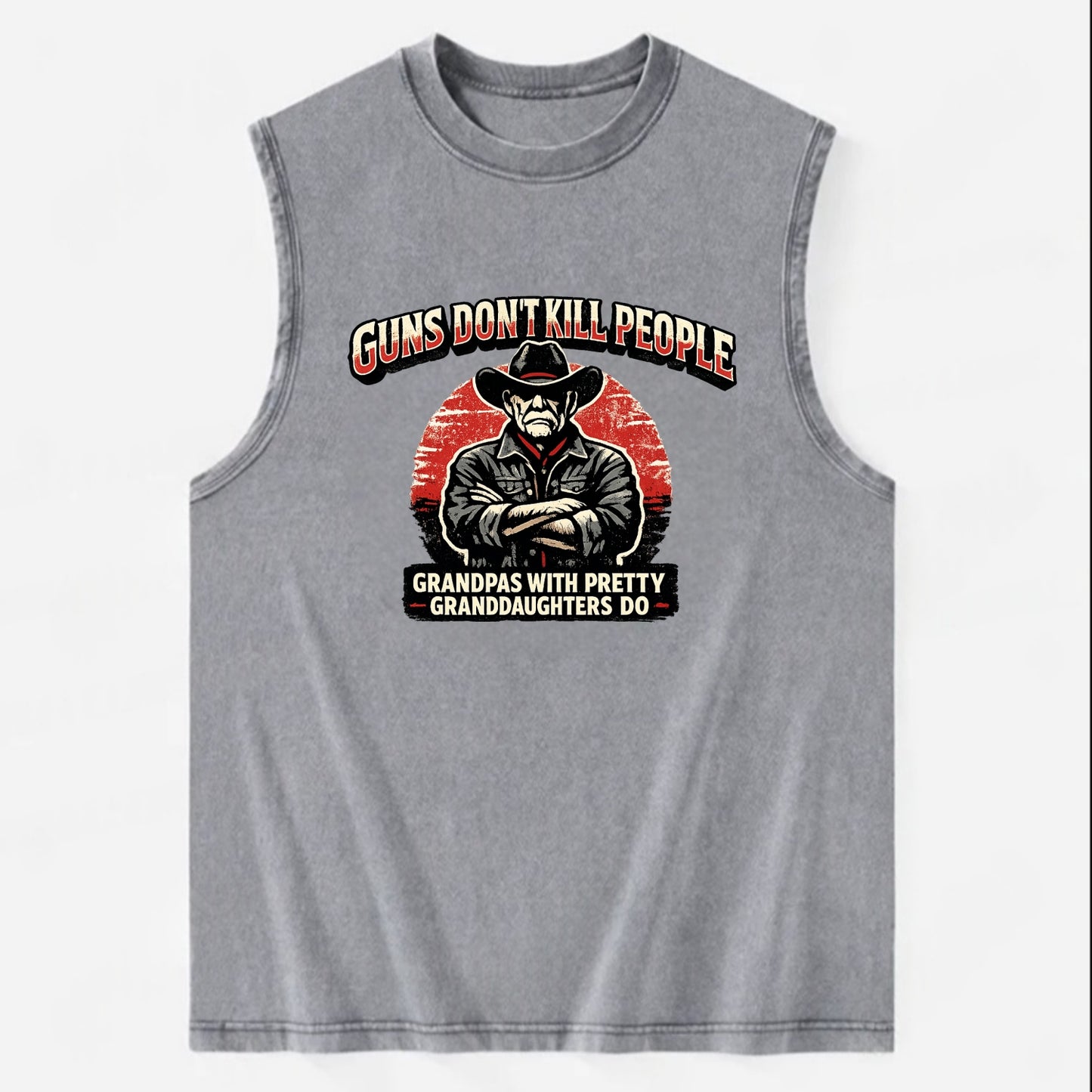 Grandpas Pretty Granddaughters - Cowboy - Vintage Washed Tank - Grey