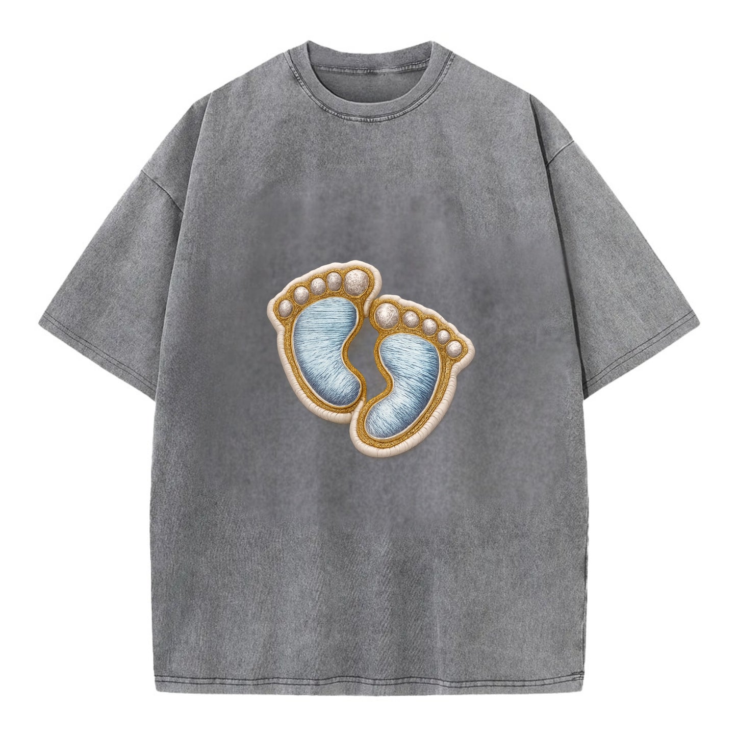 BABY FOOTPRINTS - tiny feet in pink or blue , newborn - Vintage T-shirt - Grey