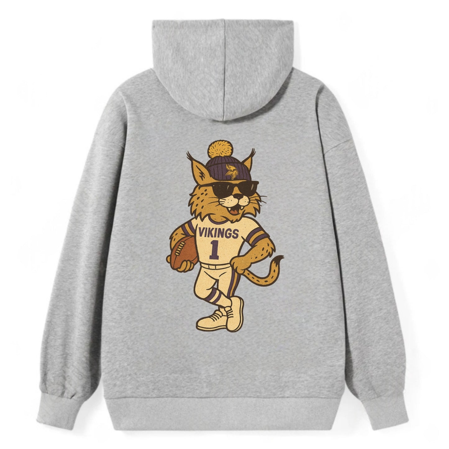 Minneapolis Lynx wearing Vikings beanie with Norse patch and wayfarer - Classic Pullover Hoodie - Grey