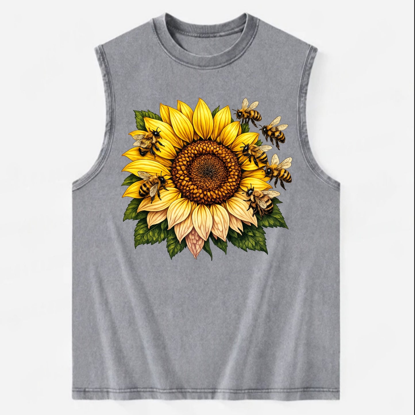 Vintage Sunflower - Vintage Washed Tank - Grey