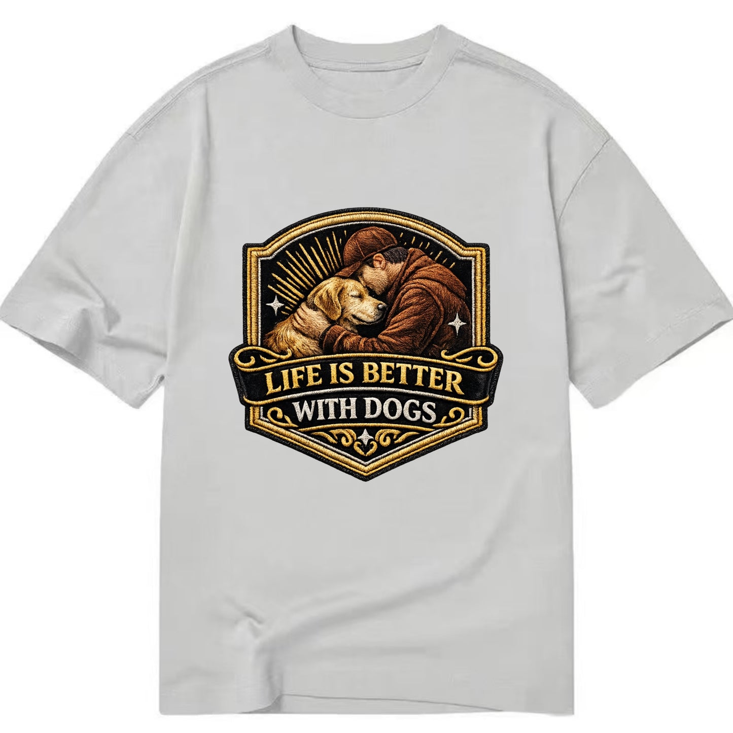 LIFE IS BETTER WITH DOGS - dog and human in brown , dog lover - Classic T-shirt - Grey