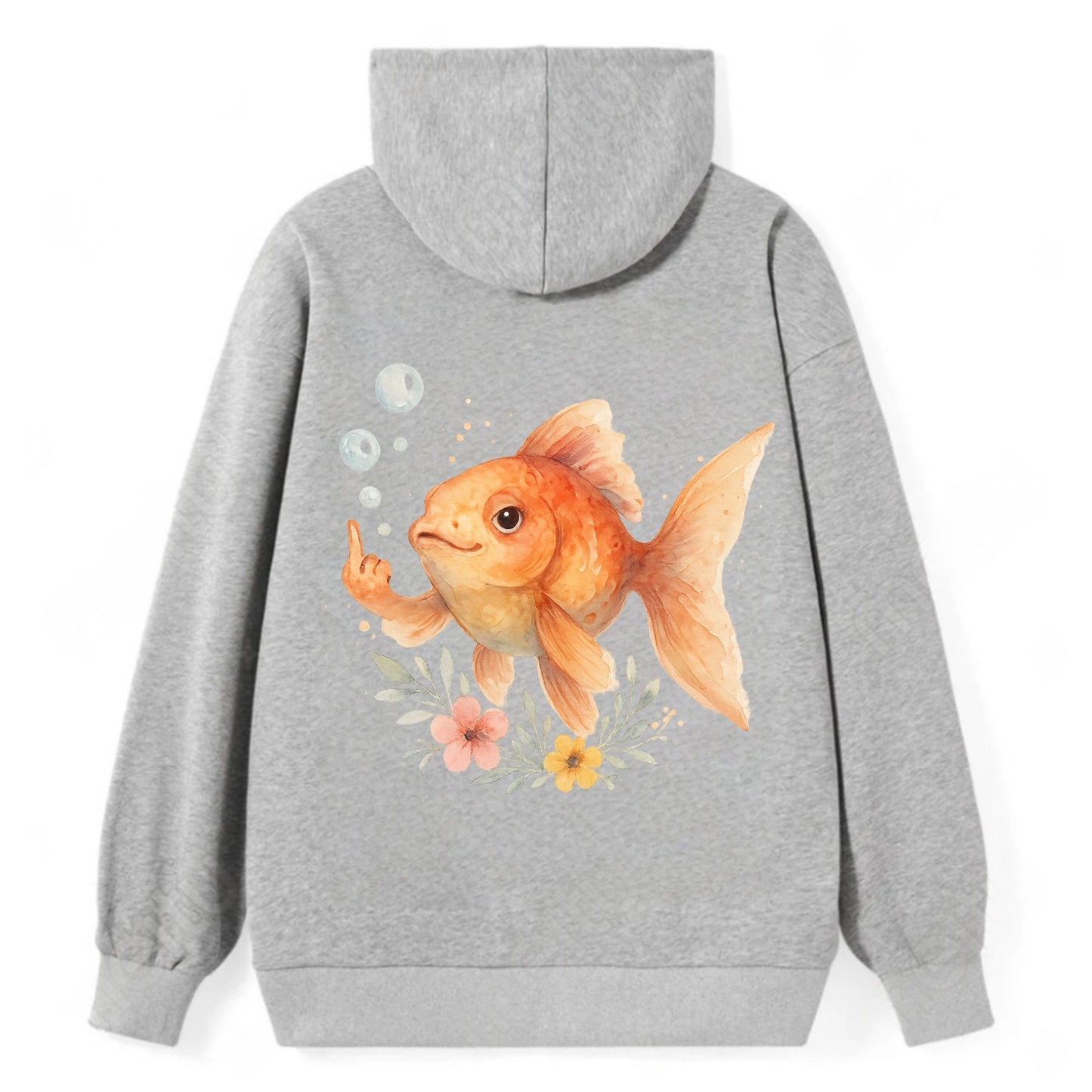 chubby goldfish blowing bubbles, one fin extended like middle finger - Classic Pullover Hoodie - Grey