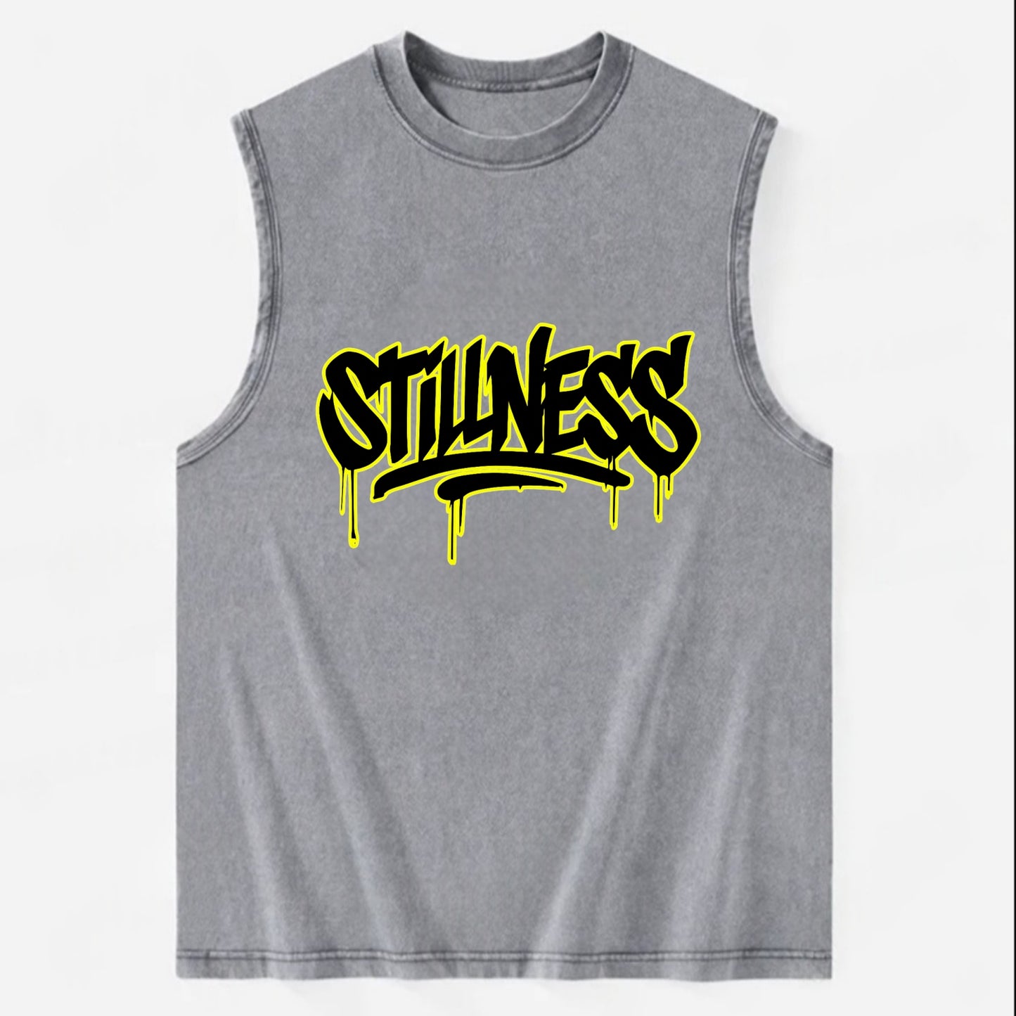 Bold typography design - "STILLNESS" - quiet power, peaceful presence - Vintage Washed Tank - Grey