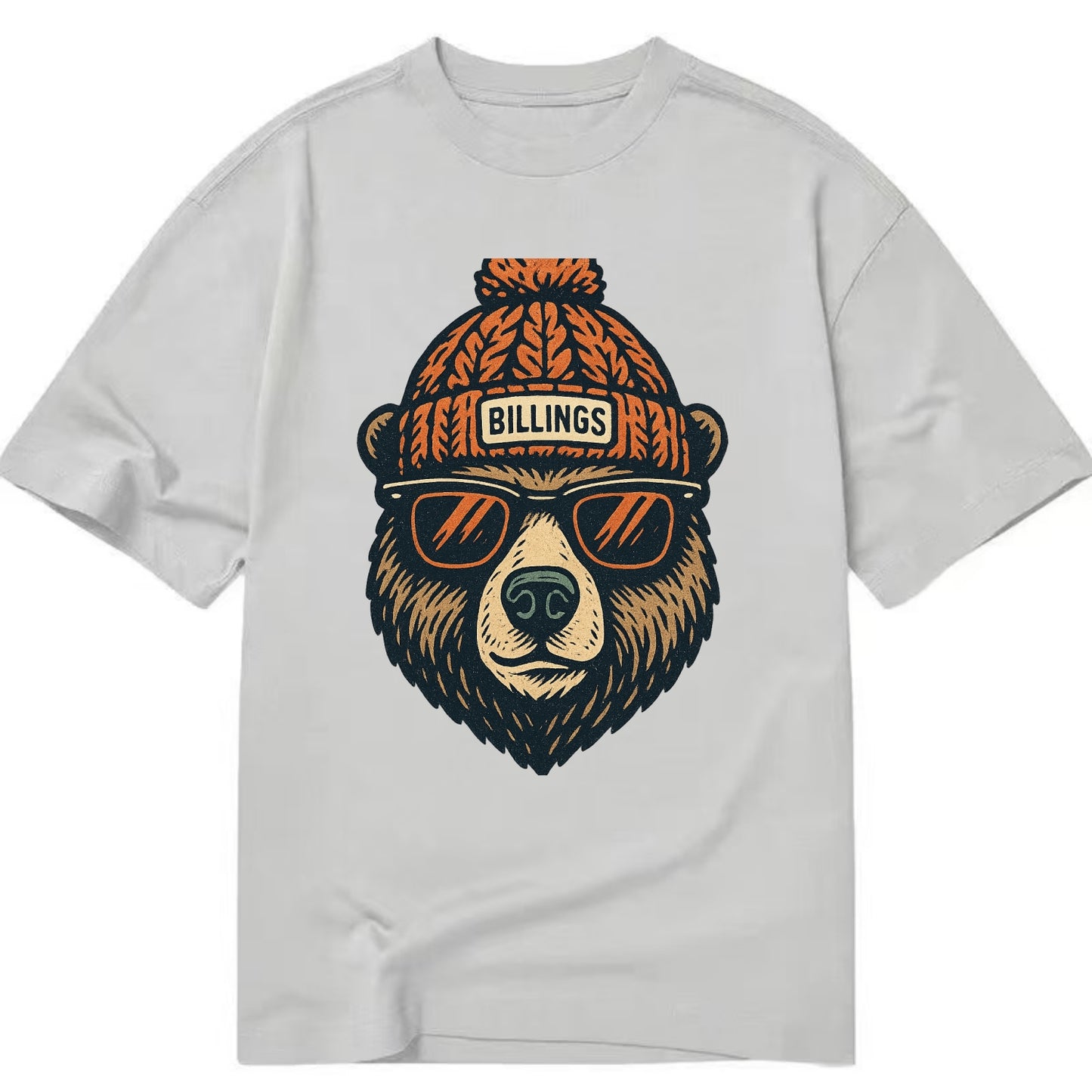 Montana Grizzly Bear wearing Billings beanie with pom pom and wayfarer sunglasses - Classic T-shirt - Grey