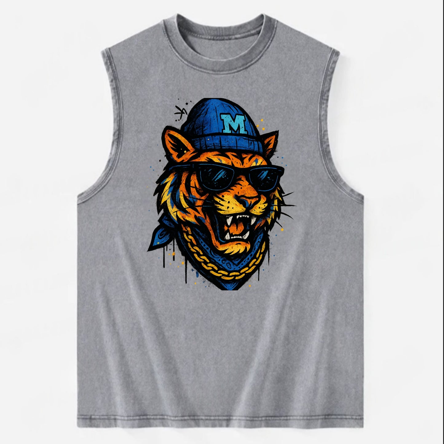 Memphis Tiger wearing Memphis beanie with M patch - Vintage Washed Tank - Grey
