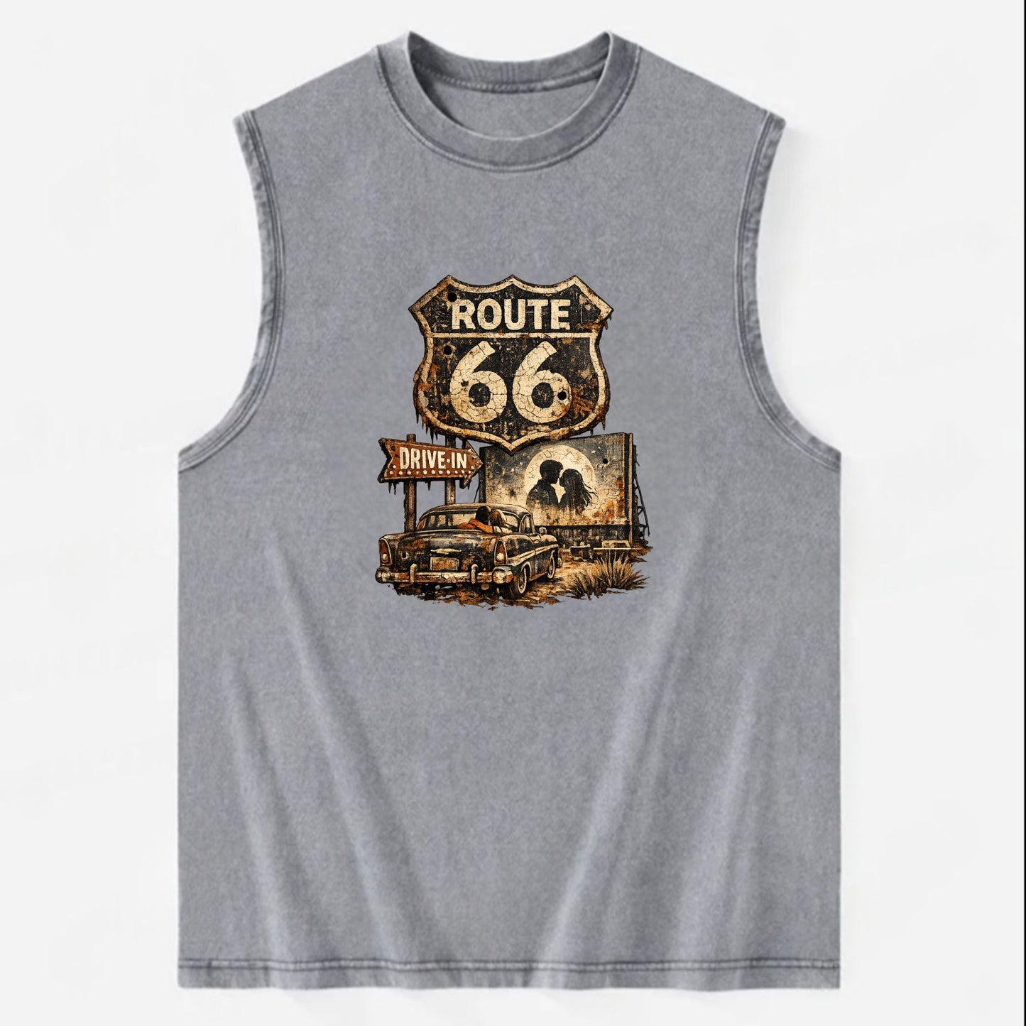 DRIVE-IN | Classic car at drive-in theater | Movie night romance | Americana - Vintage Washed Tank - Grey