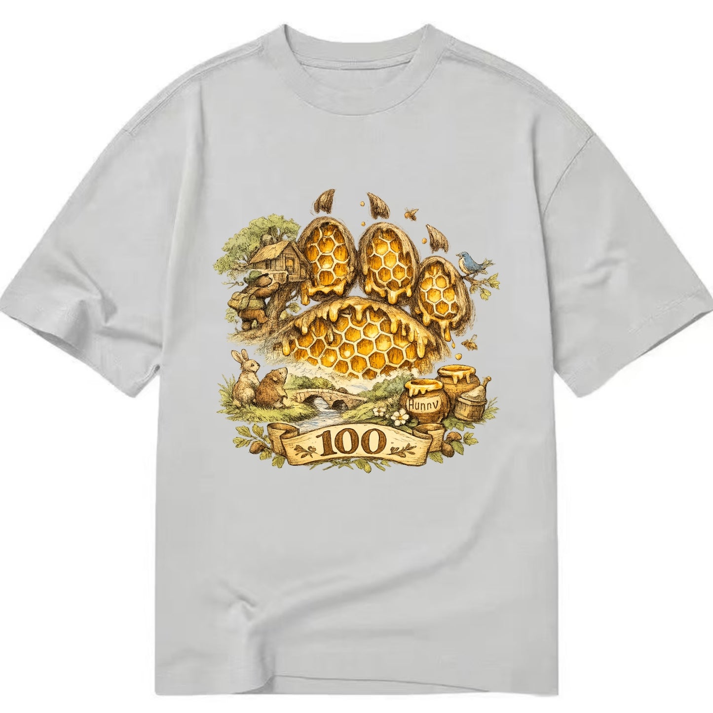 HONEY PAW | Bear paw print filled with honeycomb | Sticky evidence | Forest - Classic T-shirt - Grey