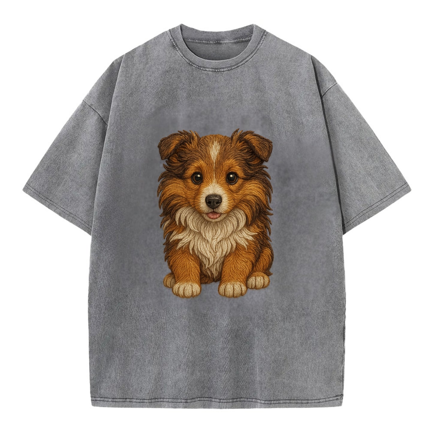 Baby Shetland Sheepdog Puppy - mini collie look, flowing mane, intelligent eyes, - Vintage T-shirt - Grey