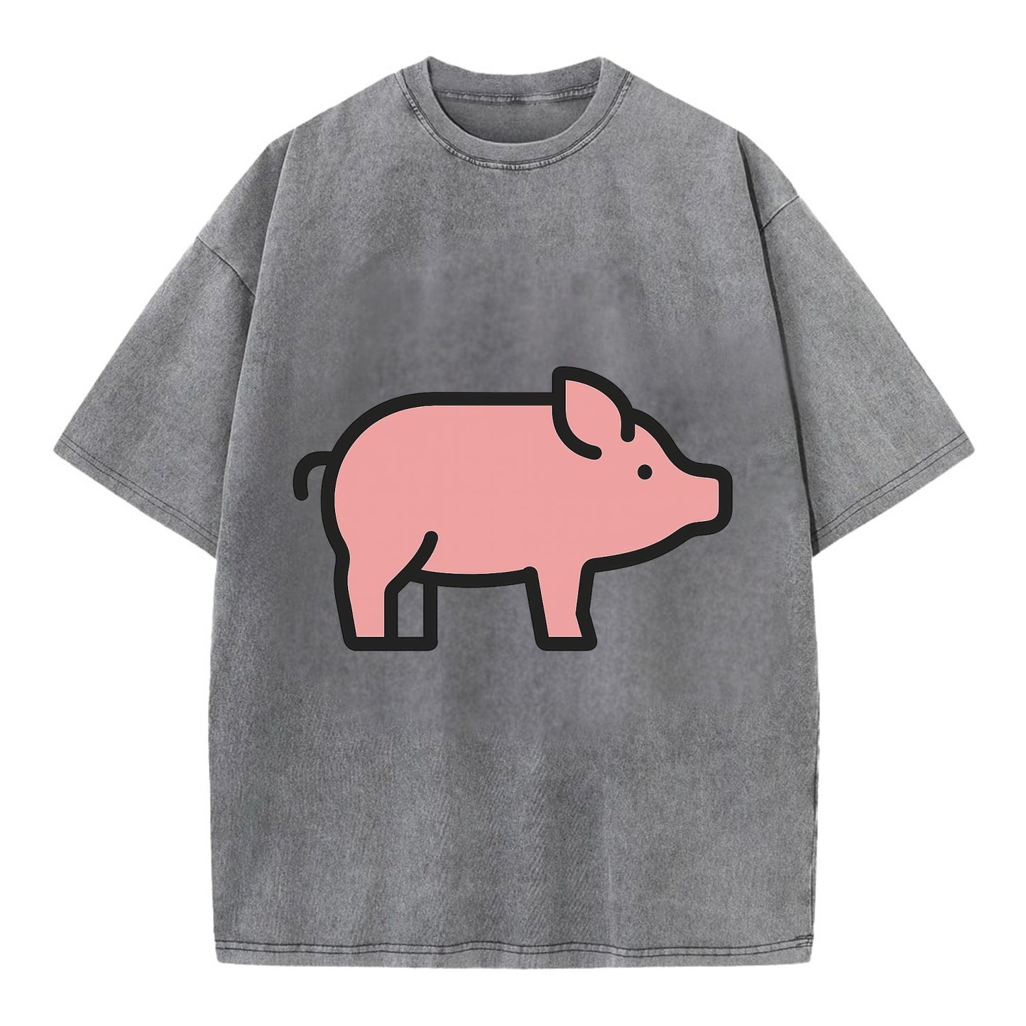 Pig - Pink farm pig flat side profile - Vintage T-shirt - Grey