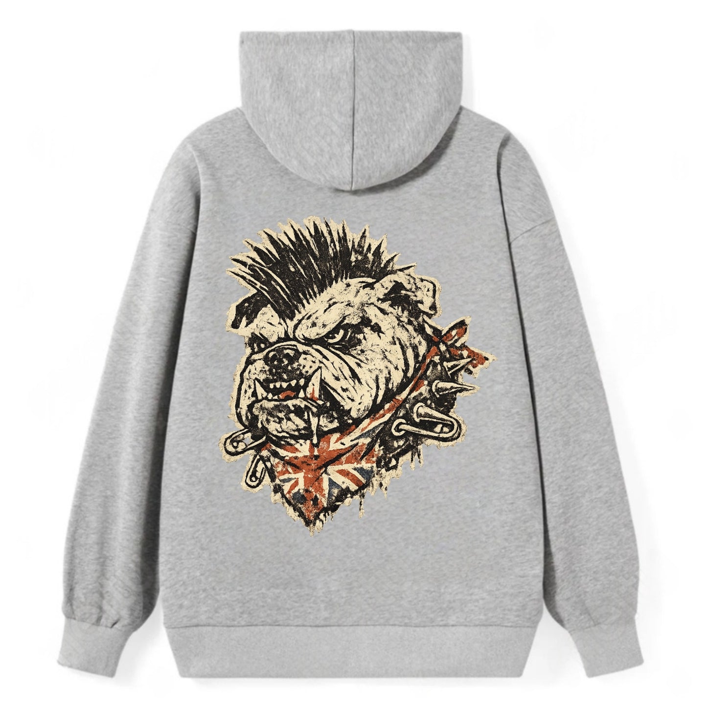 PUNK BULLDOG | British bulldog with mohawk | Safety pins through collar | - Classic Pullover Hoodie - Grey