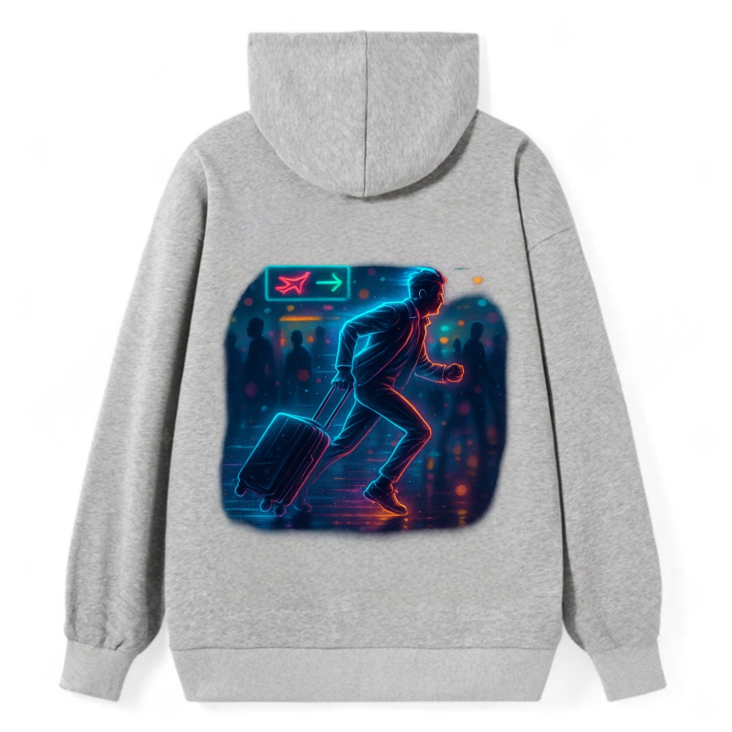 person running with luggage through crowded airport terminal - Classic Pullover Hoodie - Grey