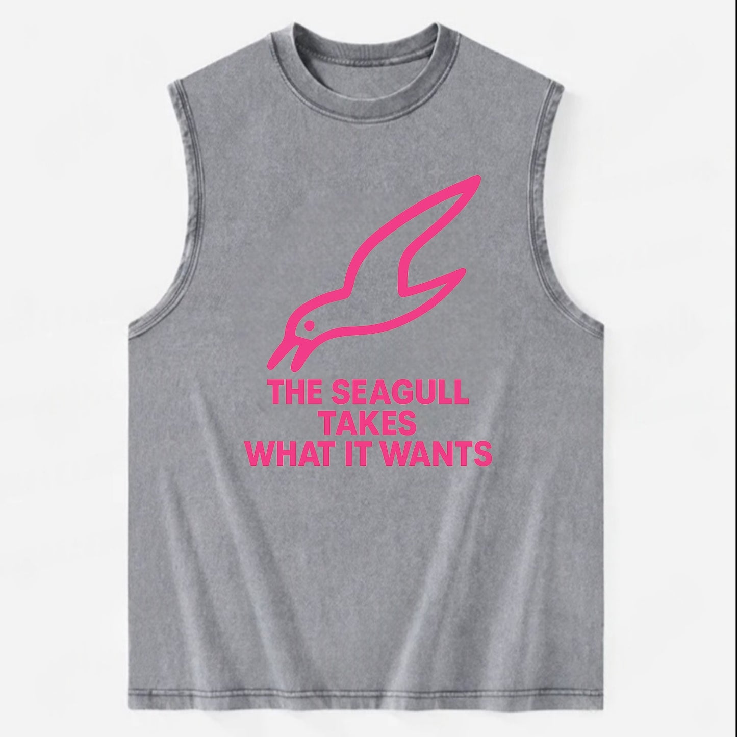 THE SEAGULL TAKES WHAT IT WANTS | Aggressive seagull diving down - Vintage Washed Tank - Grey