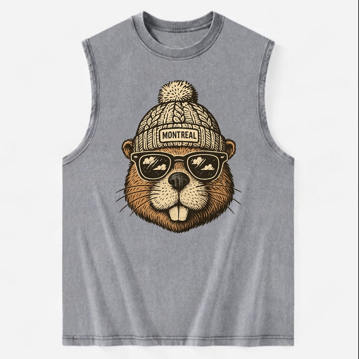 Montreal Beaver wearing Montreal beanie - Vintage Washed Tank - Grey