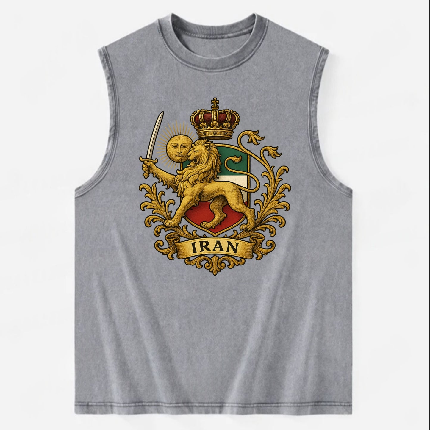 Royal Iran Coat Of Arms - Vintage Washed Tank - Grey