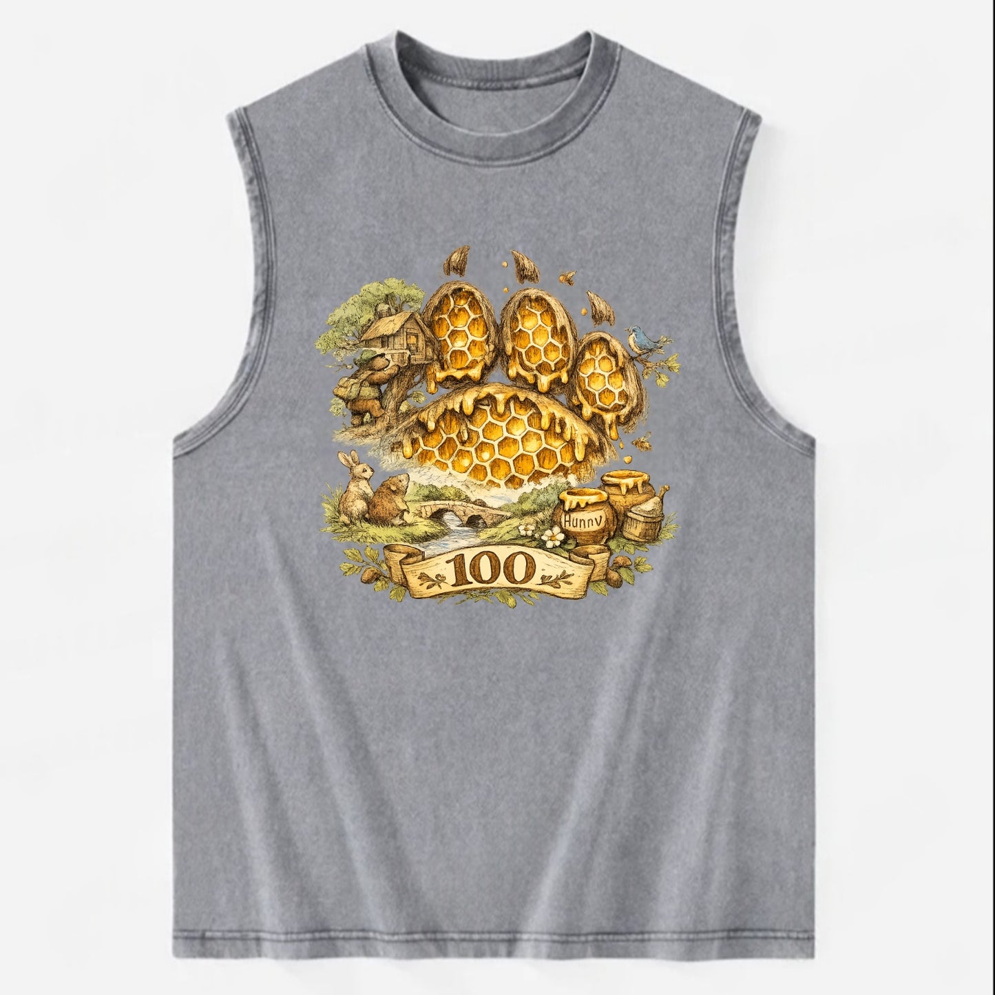 HONEY PAW | Bear paw print filled with honeycomb | Sticky evidence | Forest - Vintage Washed Tank - Grey