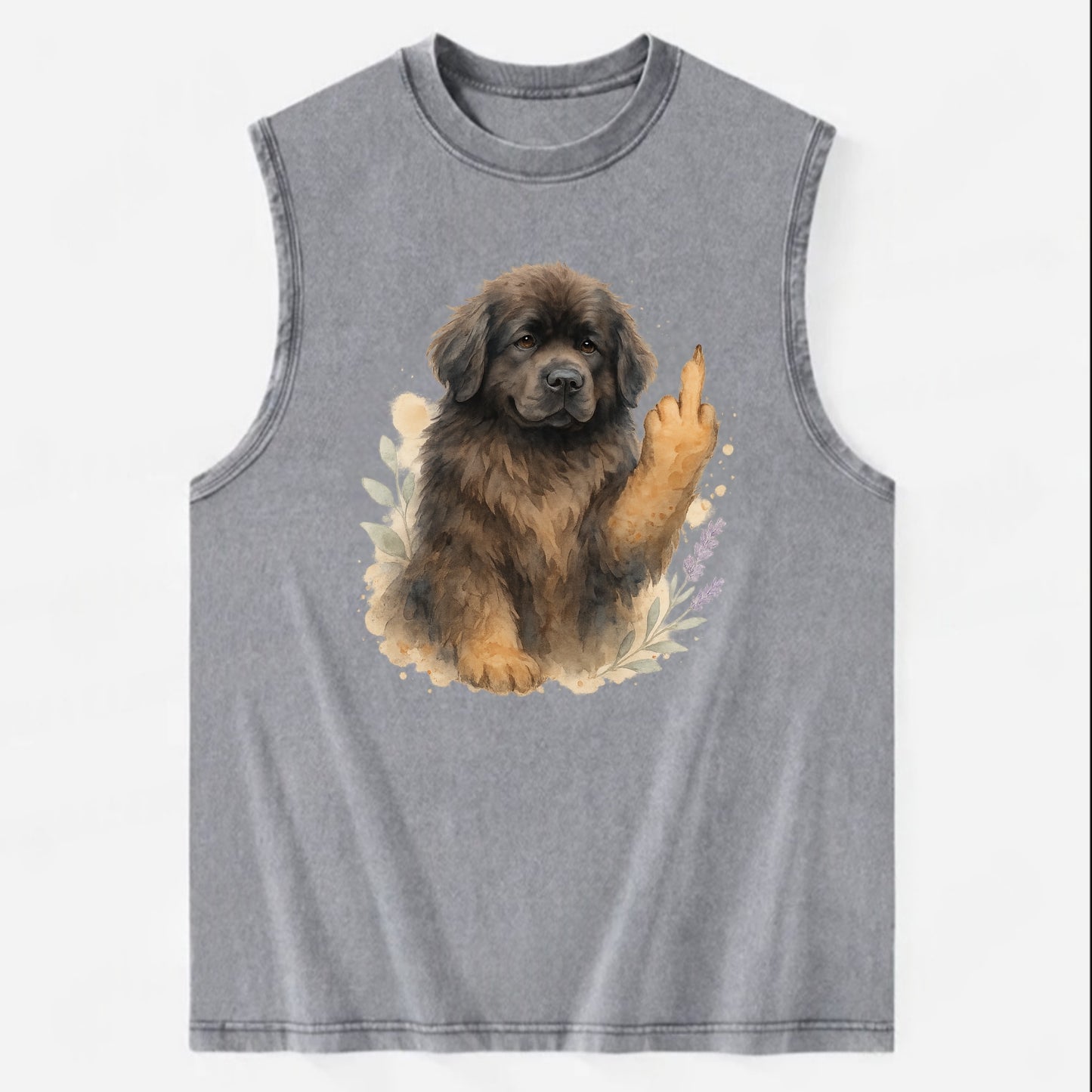 Newfoundland fluffy bear-like with webbed paws, massive gentle paw up - Vintage Washed Tank - Grey