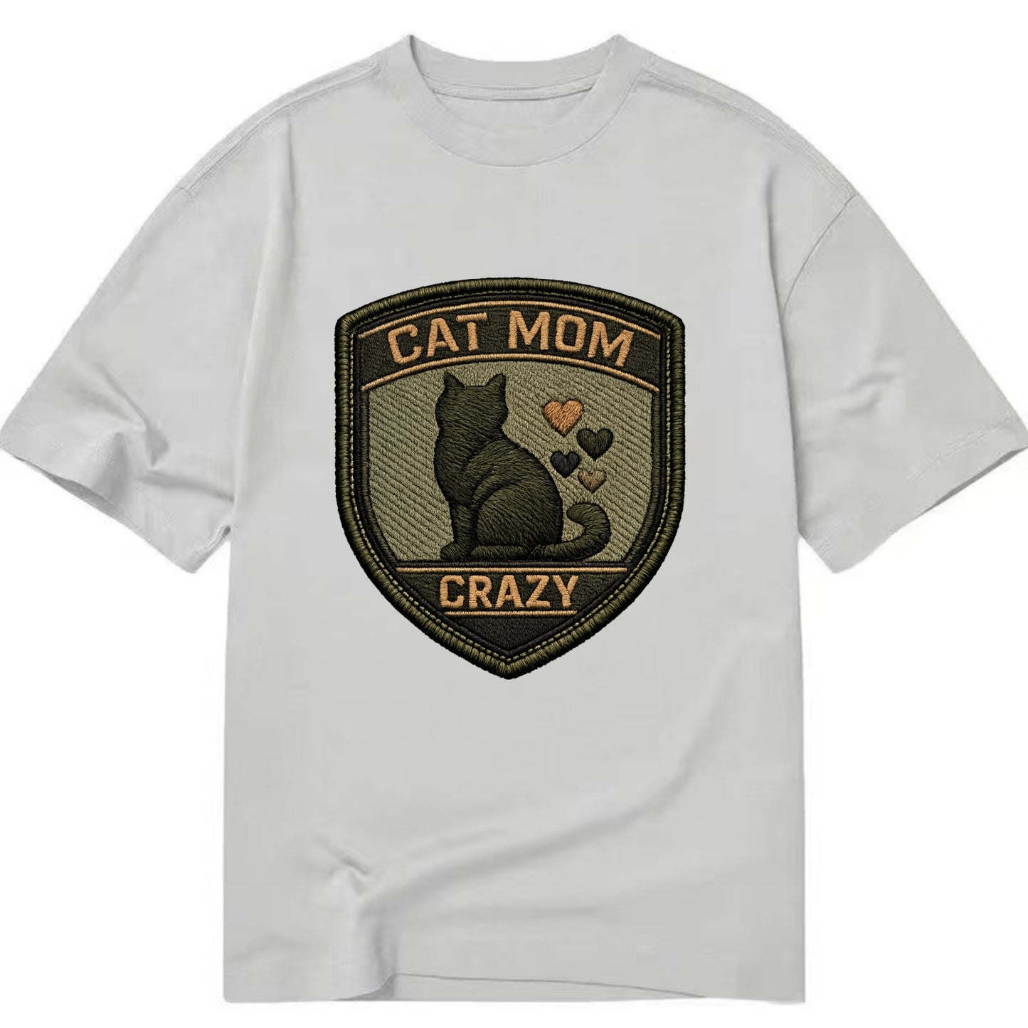 CAT MOM CRAZY - cat silhouette with hearts in purple , cat lady - Classic T-shirt - Grey