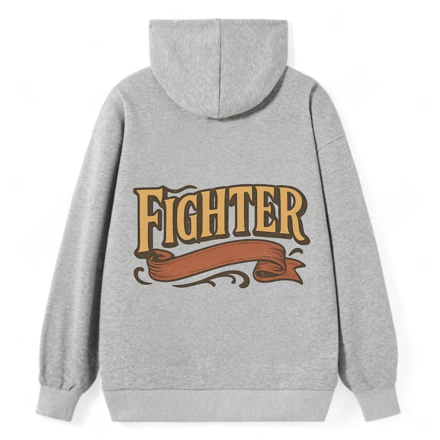 Bold typography design - "FIGHTER" - never giving up, battling on - Classic Pullover Hoodie - Grey