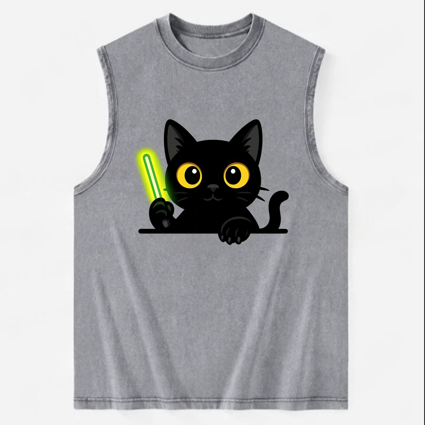 Midnight the black cat fist bumping the viewer with right paw extended. - Vintage Washed Tank - Grey